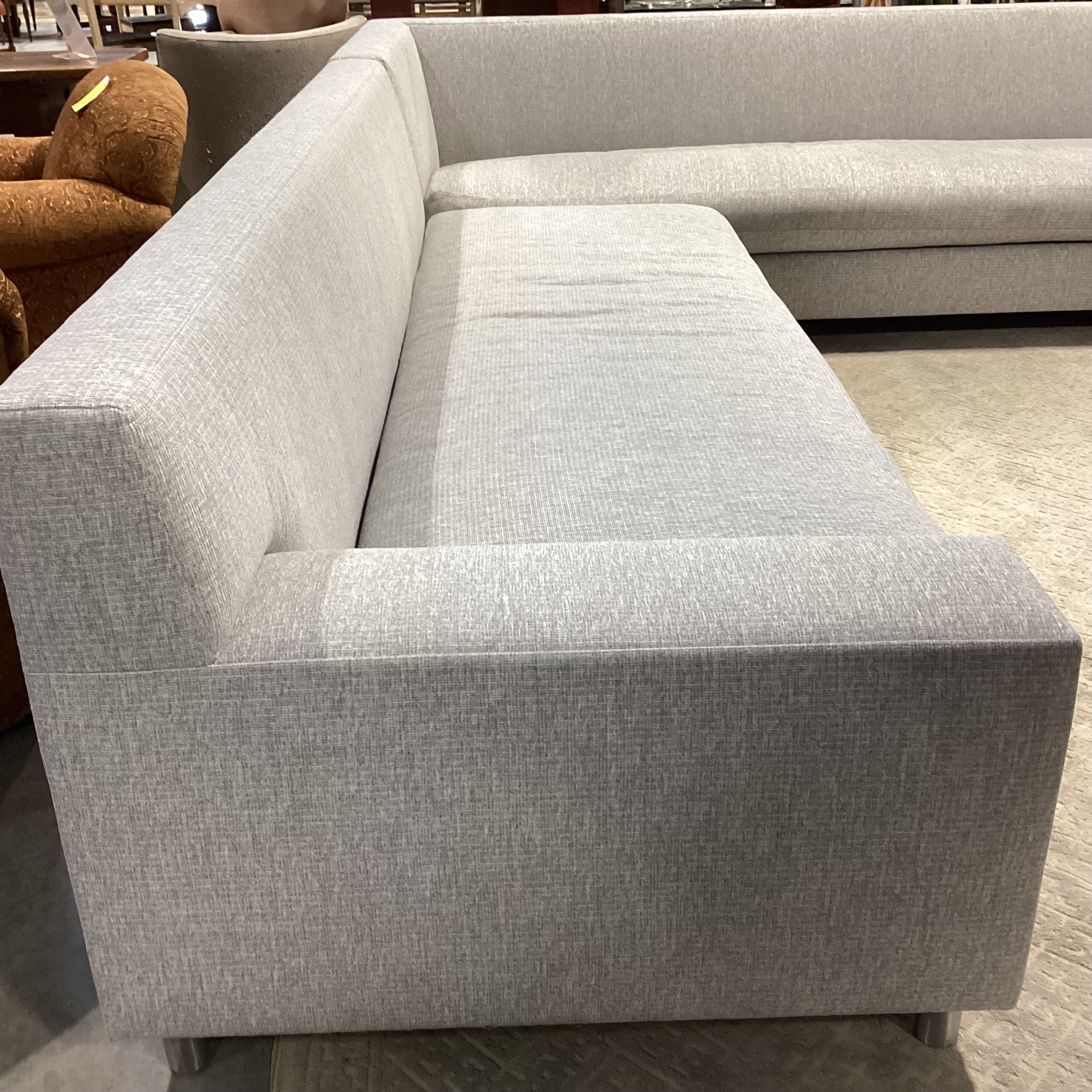 Modern Grey Woven Bench Cushions 2 Piece Sectional 144"x 115"x 41"x 34"