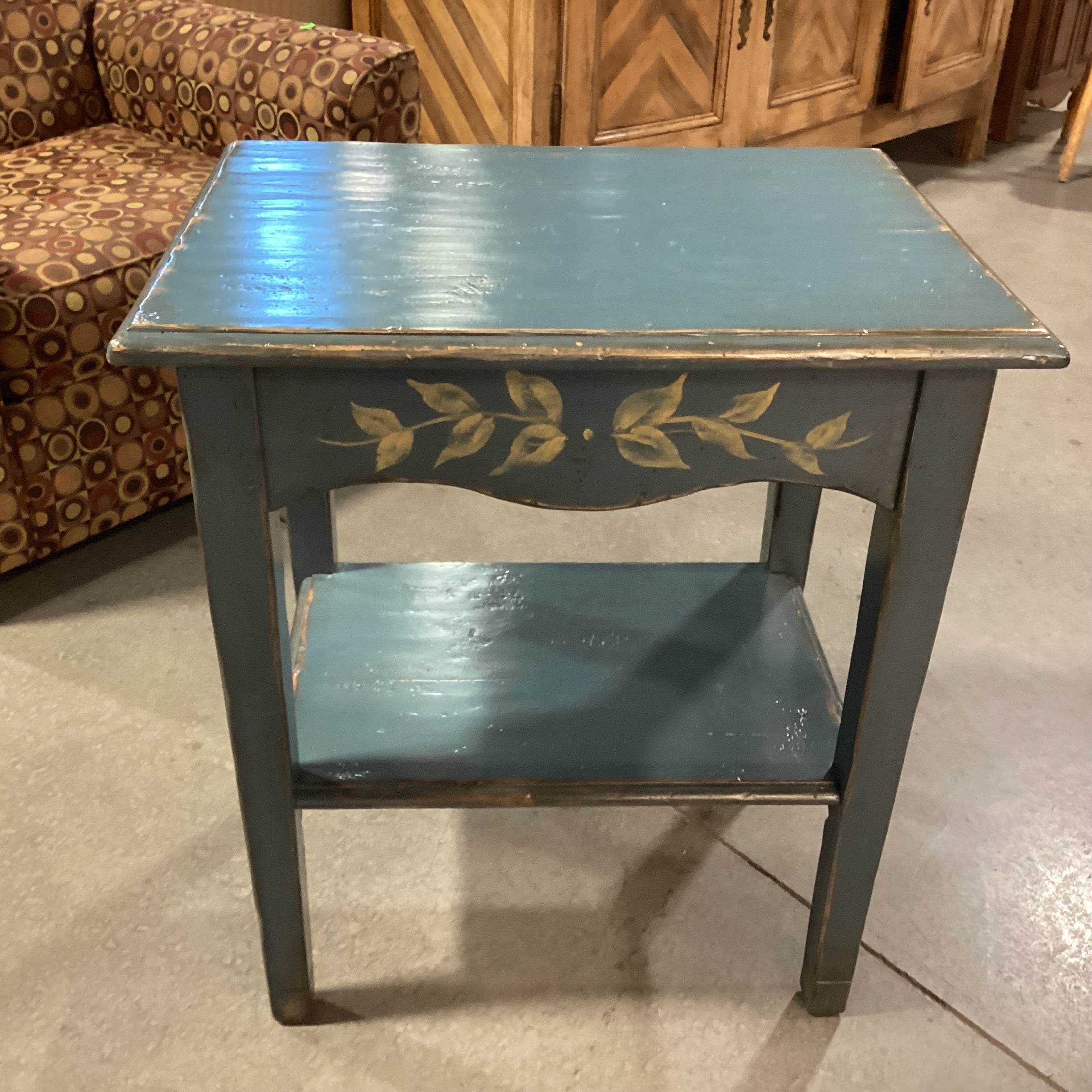 Woodland Furniture Blue Distressed Carved Wood End Table 24"x 18"x 28"