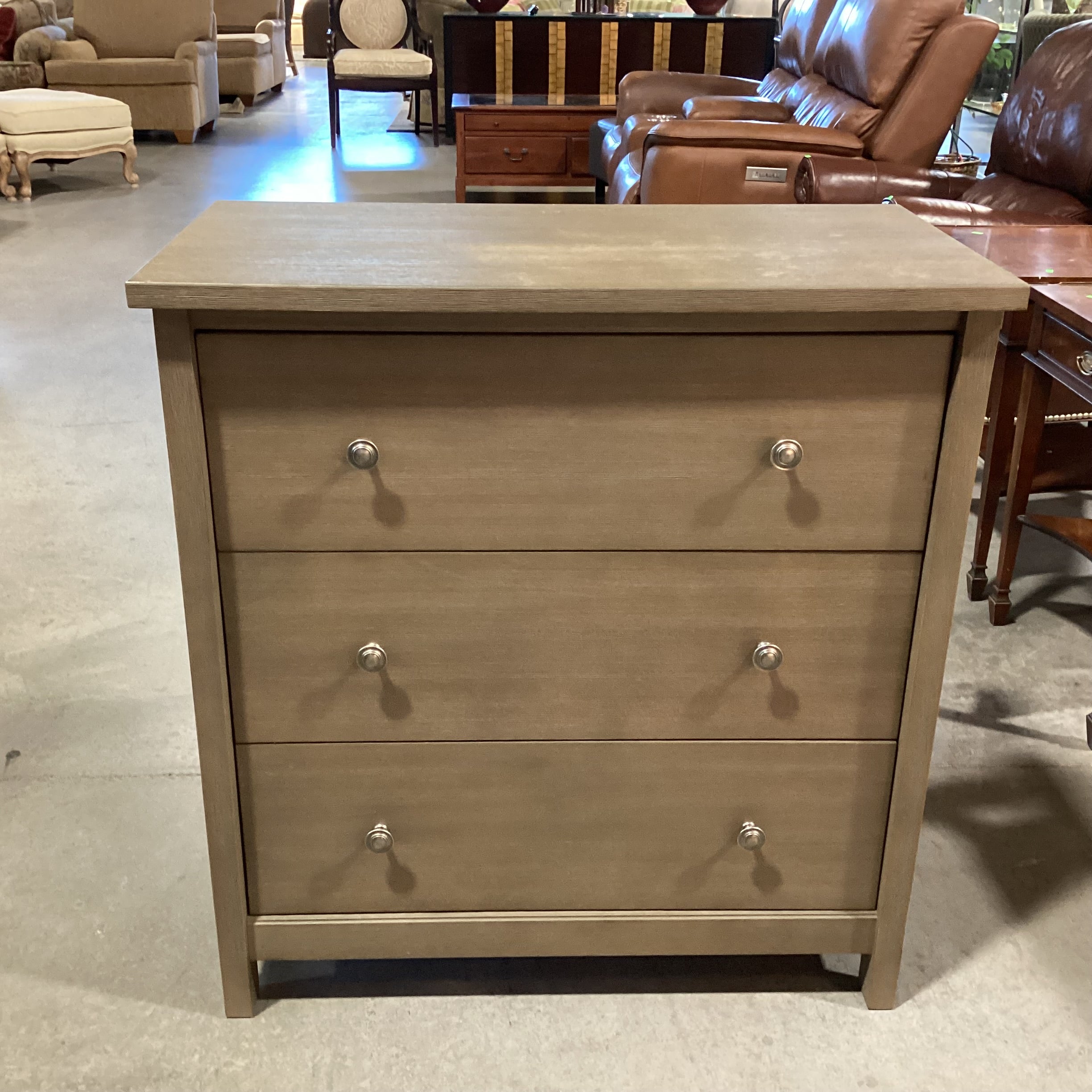 Williams Sonoma Grey Washed Finish Wood 3 Drawer Chest 32"x 16.5"x 34"