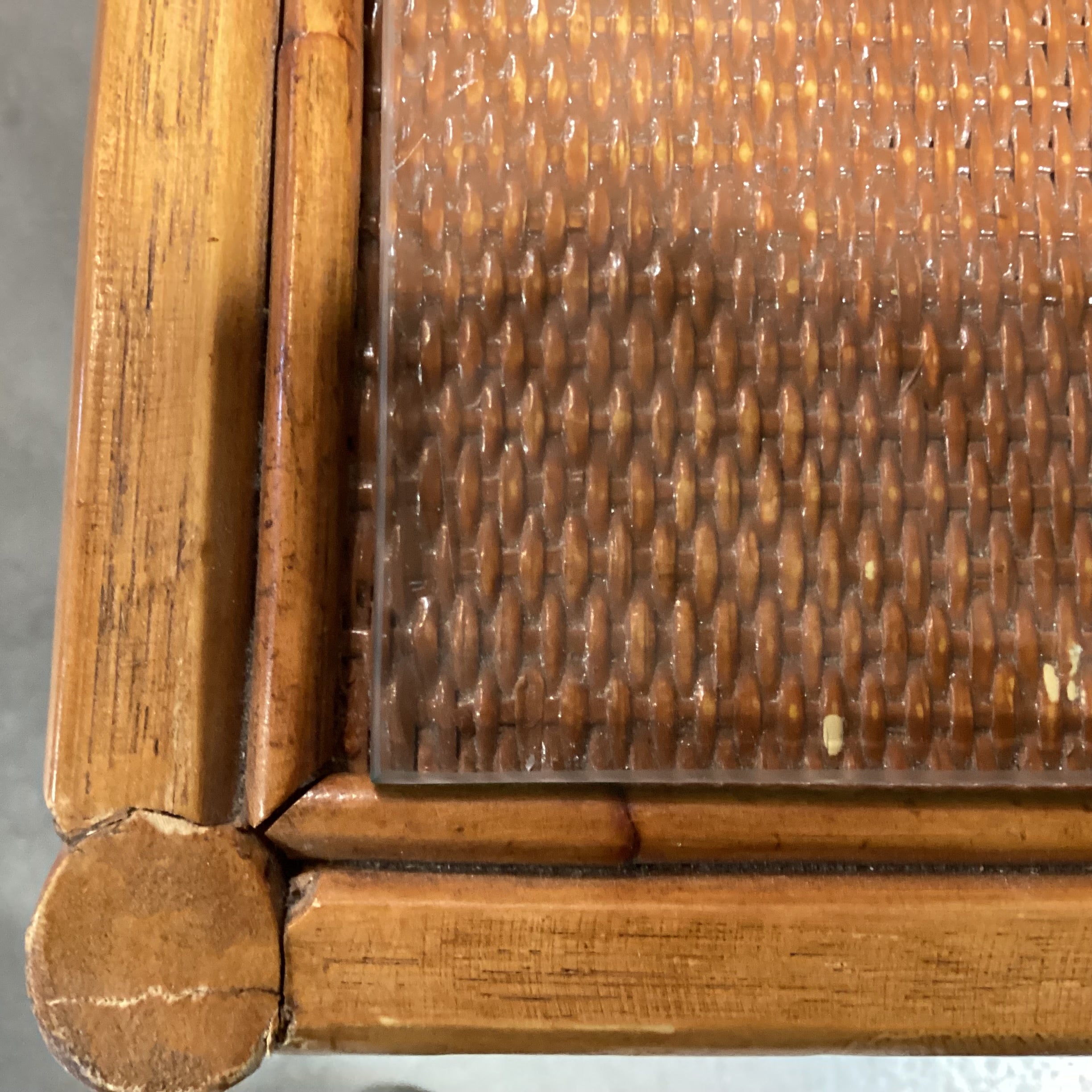 Vintage Bamboo & Rattan with Glass Top Accent Table 27"x 19"x 27"