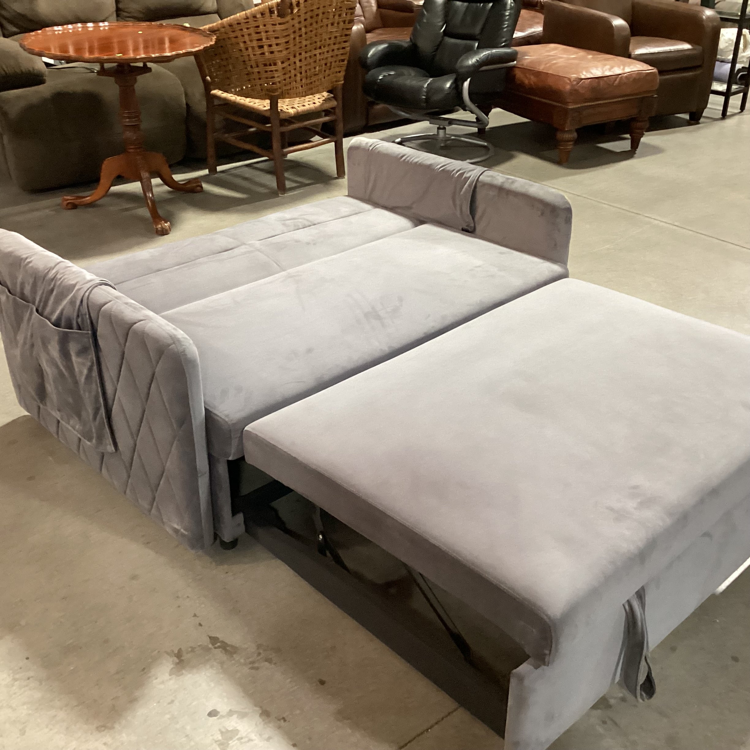 Grey Plush with Pullout Popup Trundle Futon Loveseat Sofa 54"x 39" to 71"x 30"