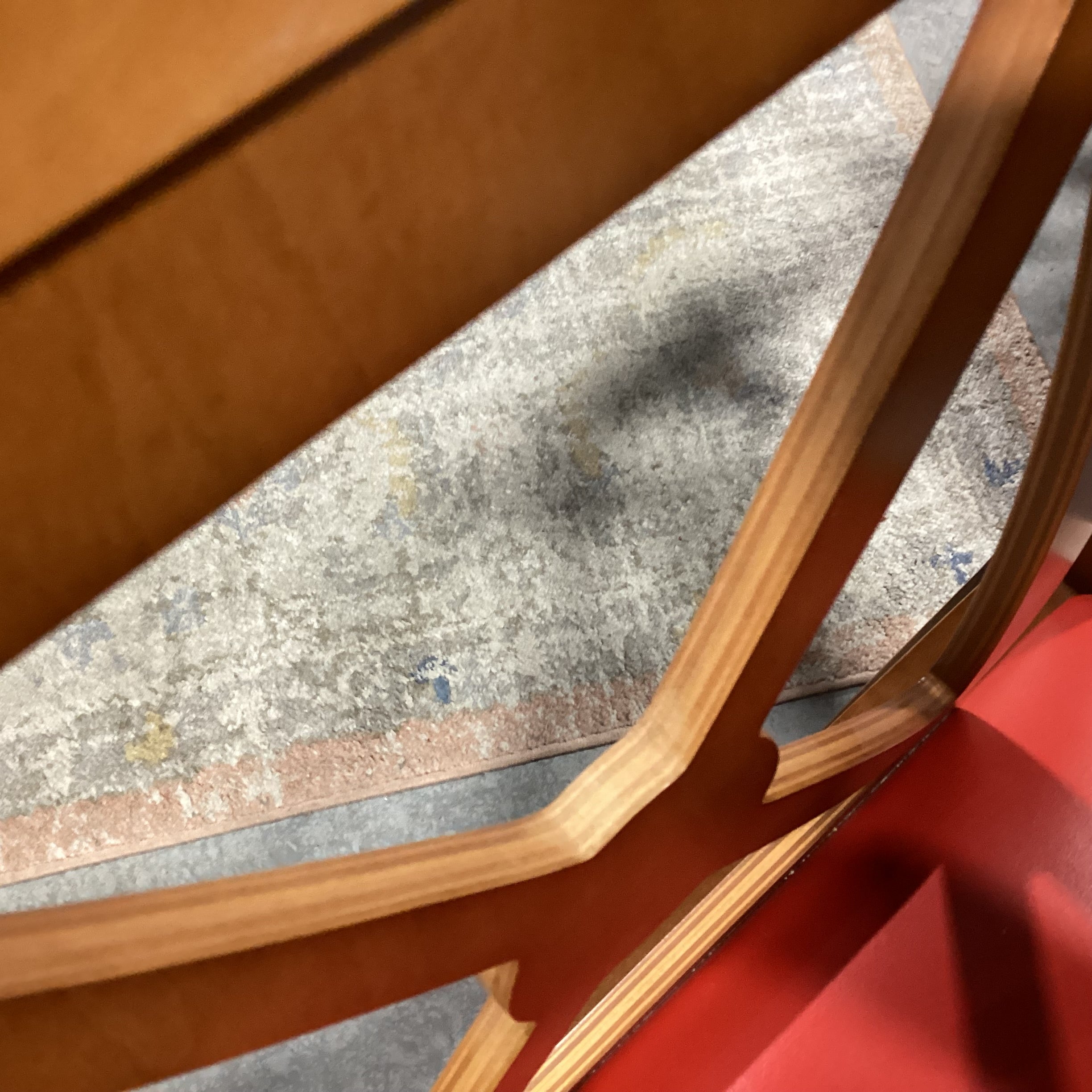 Round Finished & Pressed Maple Black Leather Like Pedestal Table with 6 Red Leather Like Chairs Dining Set 48" Diameter x 29"