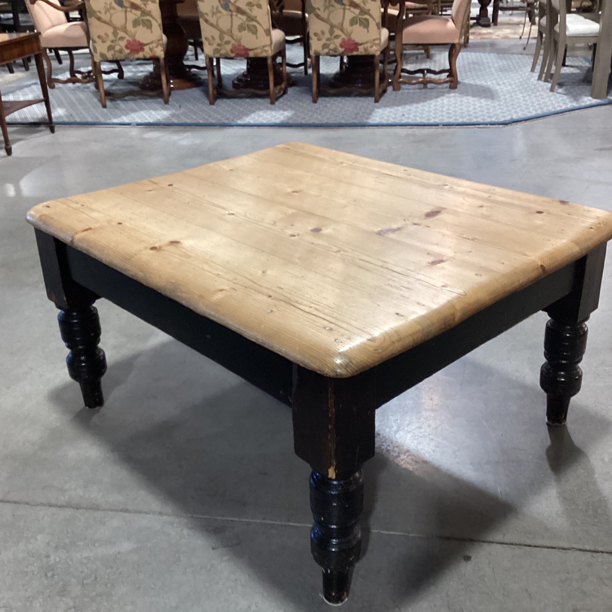 Natural & Black Distressed Pine 1 Drawer Coffee Table 42.5"x 35"x 21.5"