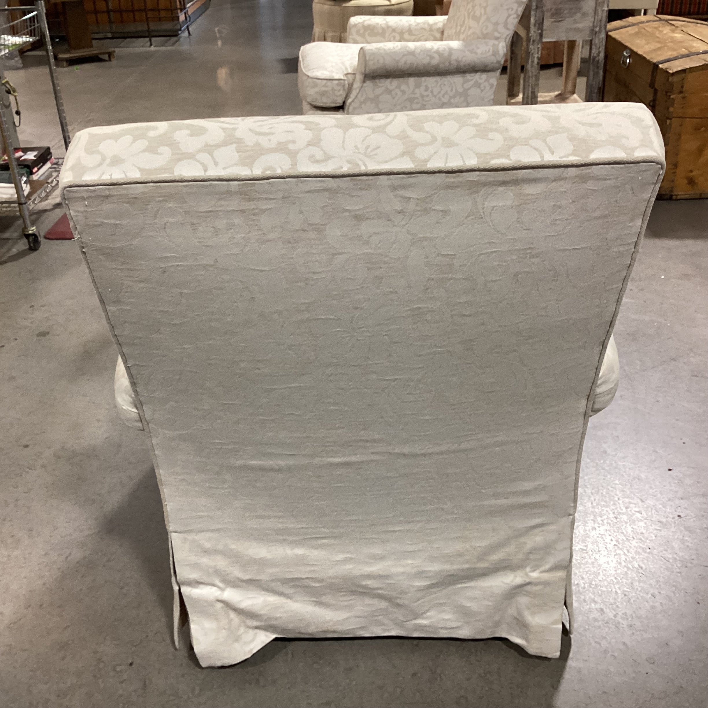 Custom Ivory Cream Linen Raised Scroll Floral Chair 32"x 34"x 35"