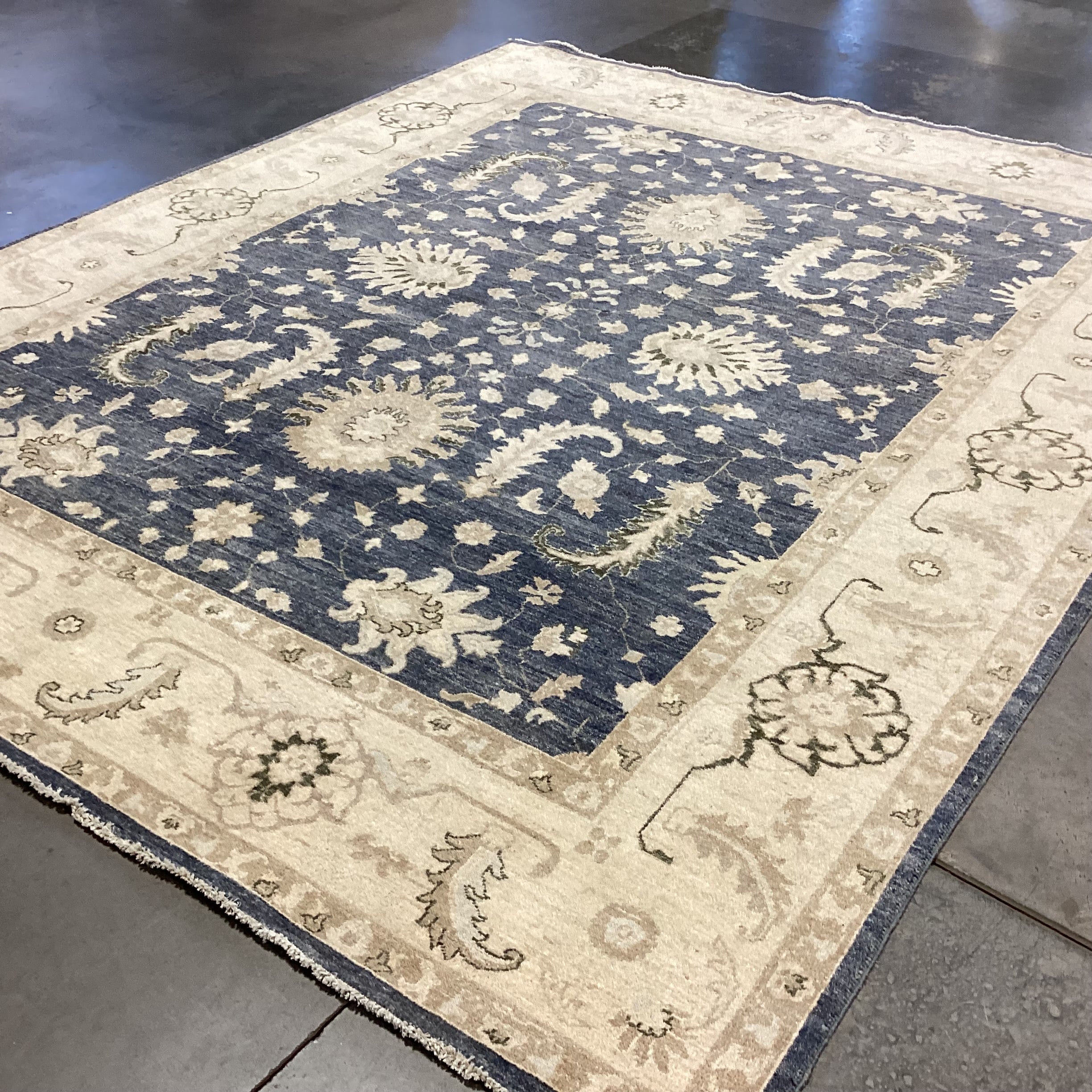 Favorite Oriental Rugs Cream & Blue Chobi Turkman Hand Woven Wool Rug 8'x 9'9"