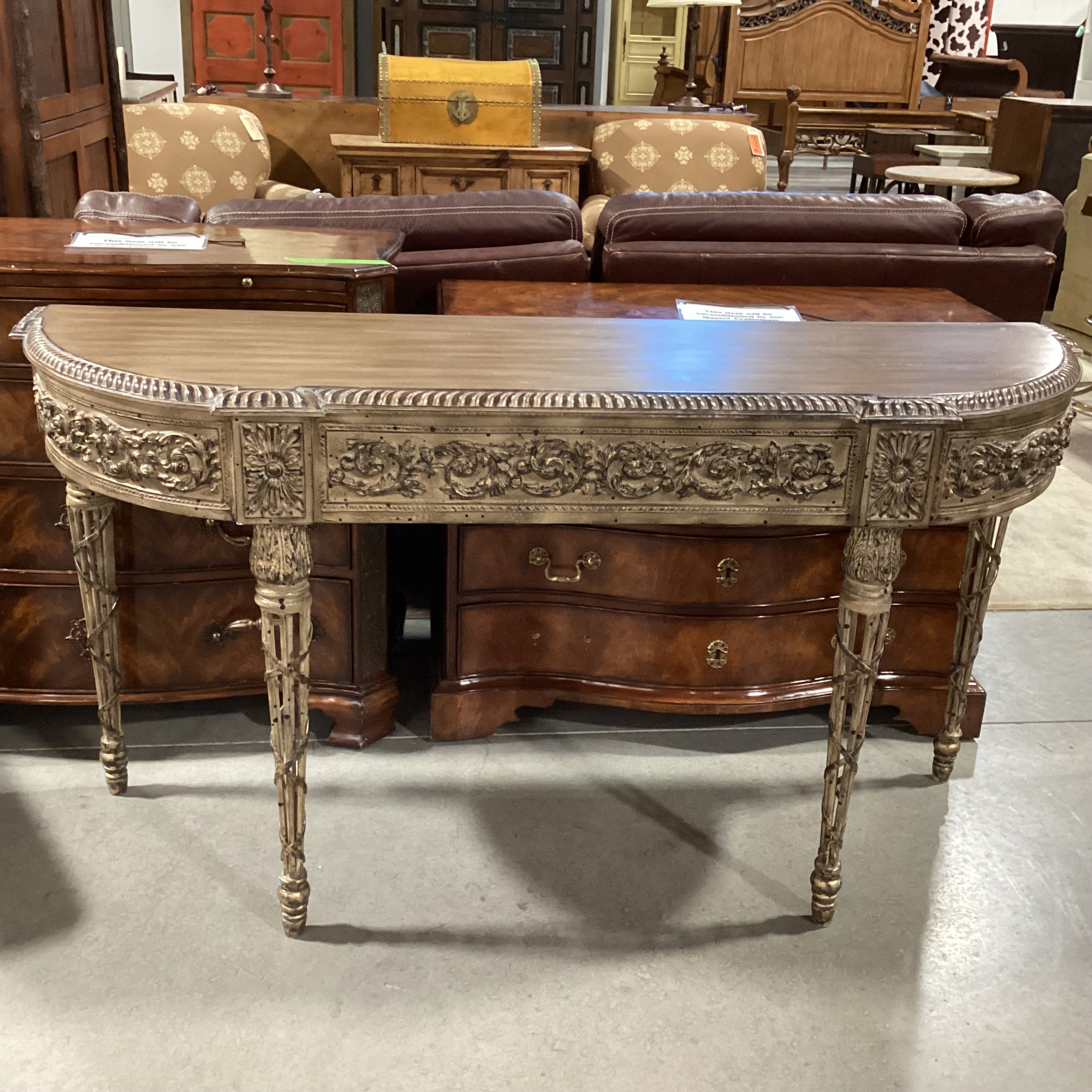 Antiqued Finish Ornate Carved Wood Composite & Metal Sofa Table 66"x 20"x 34.5"