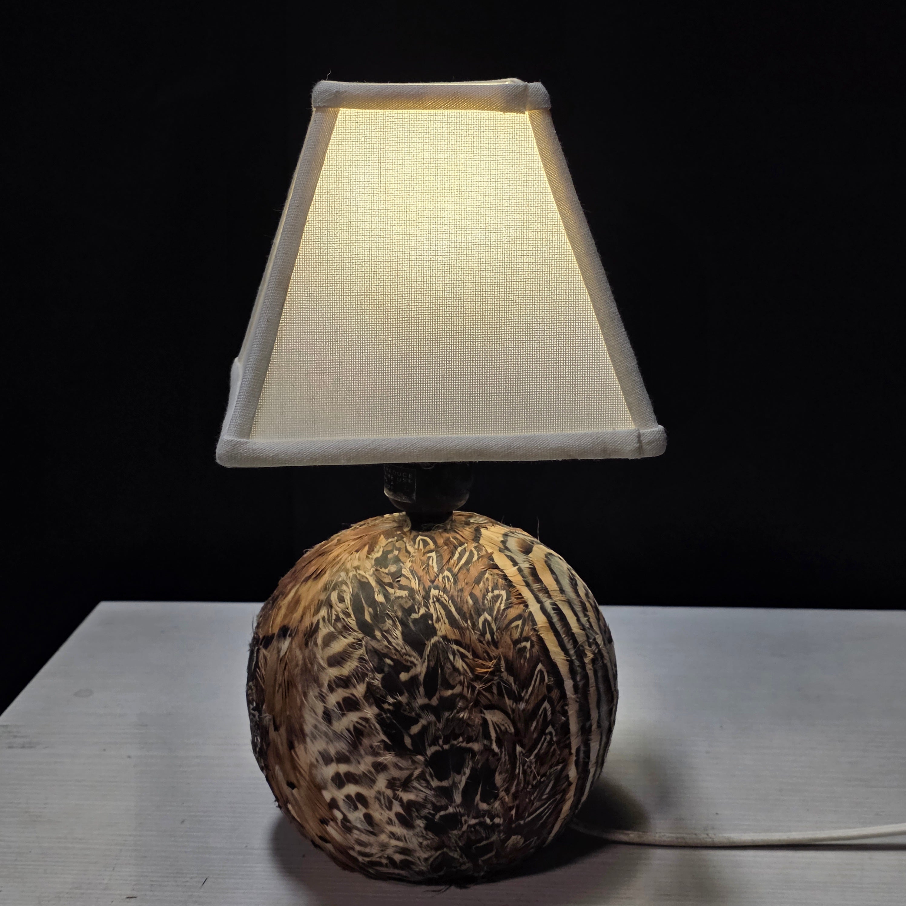 Mini Table Lamp Real Feather Base Art 6.25"x6.25"x13"