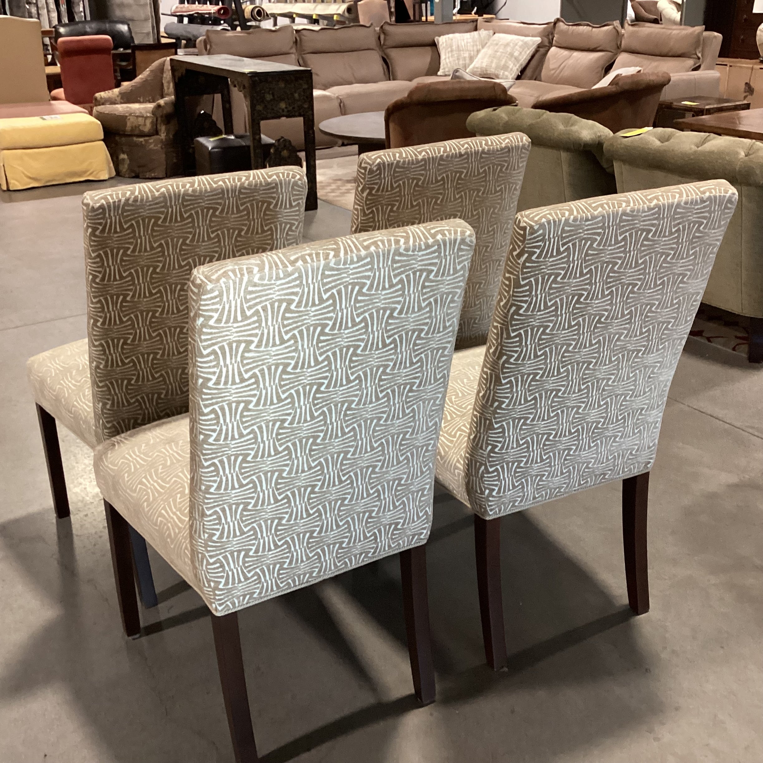 Set of 4 Beige & Ivory Raised Chenille Design Dining Chairs 22"x 24"x 40"