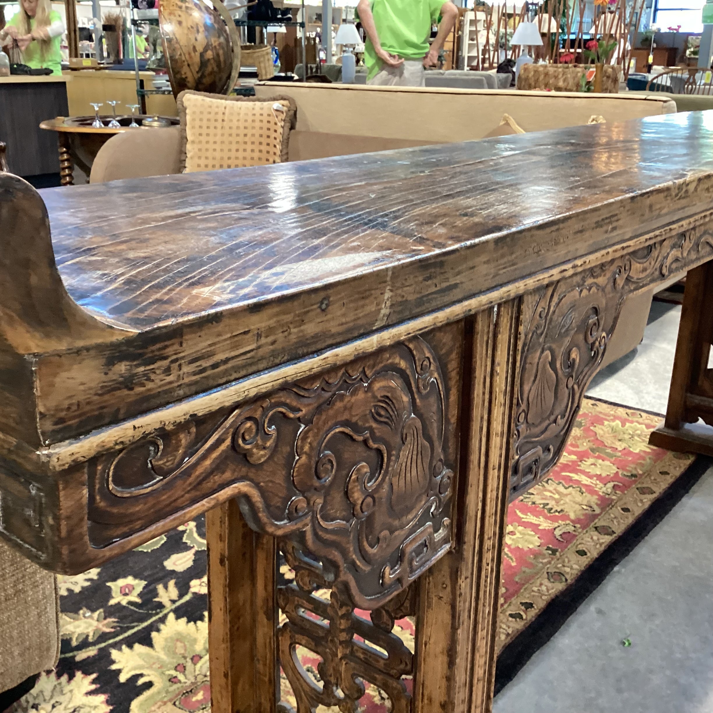 Antique Asian Ornate Carved Wood Console Sofa Table 106"x 16"x 40"