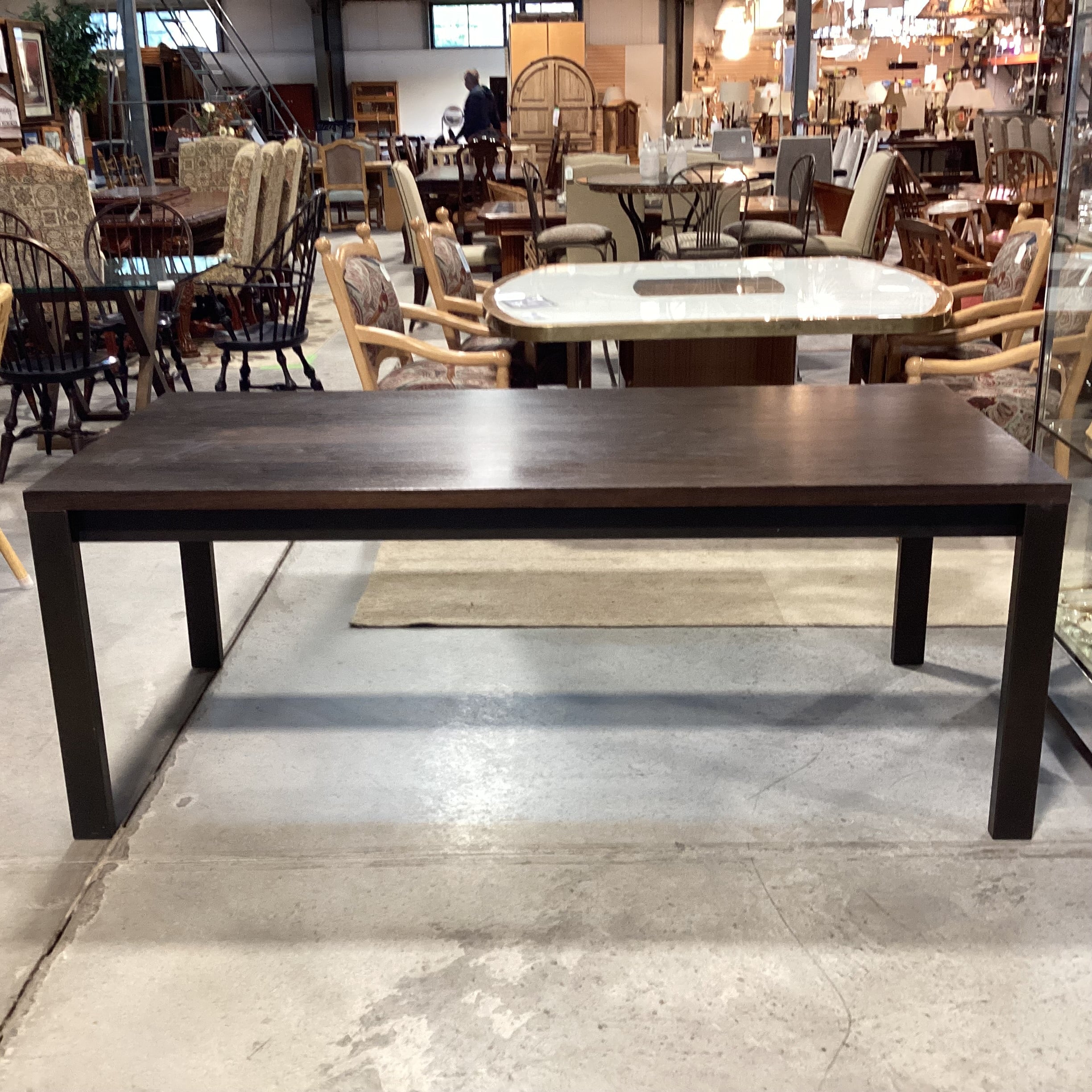 Modern Parsons Dark Finish Wood & Black Metal Dining Table 75"x 35"x 29.5"