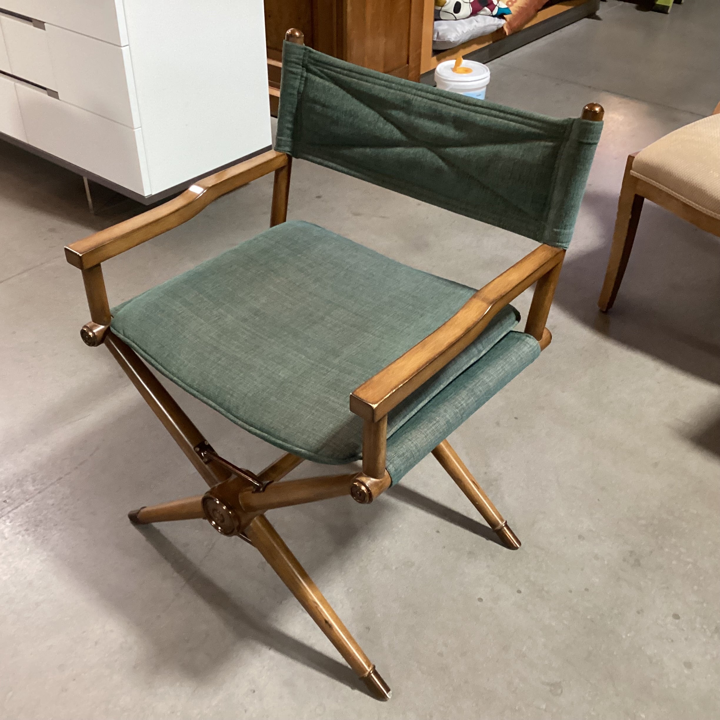 Vintage Kreiss Green Woven Finished Wood with Copper Finished Brass Accent Director Chair 26"x 24"x 33"