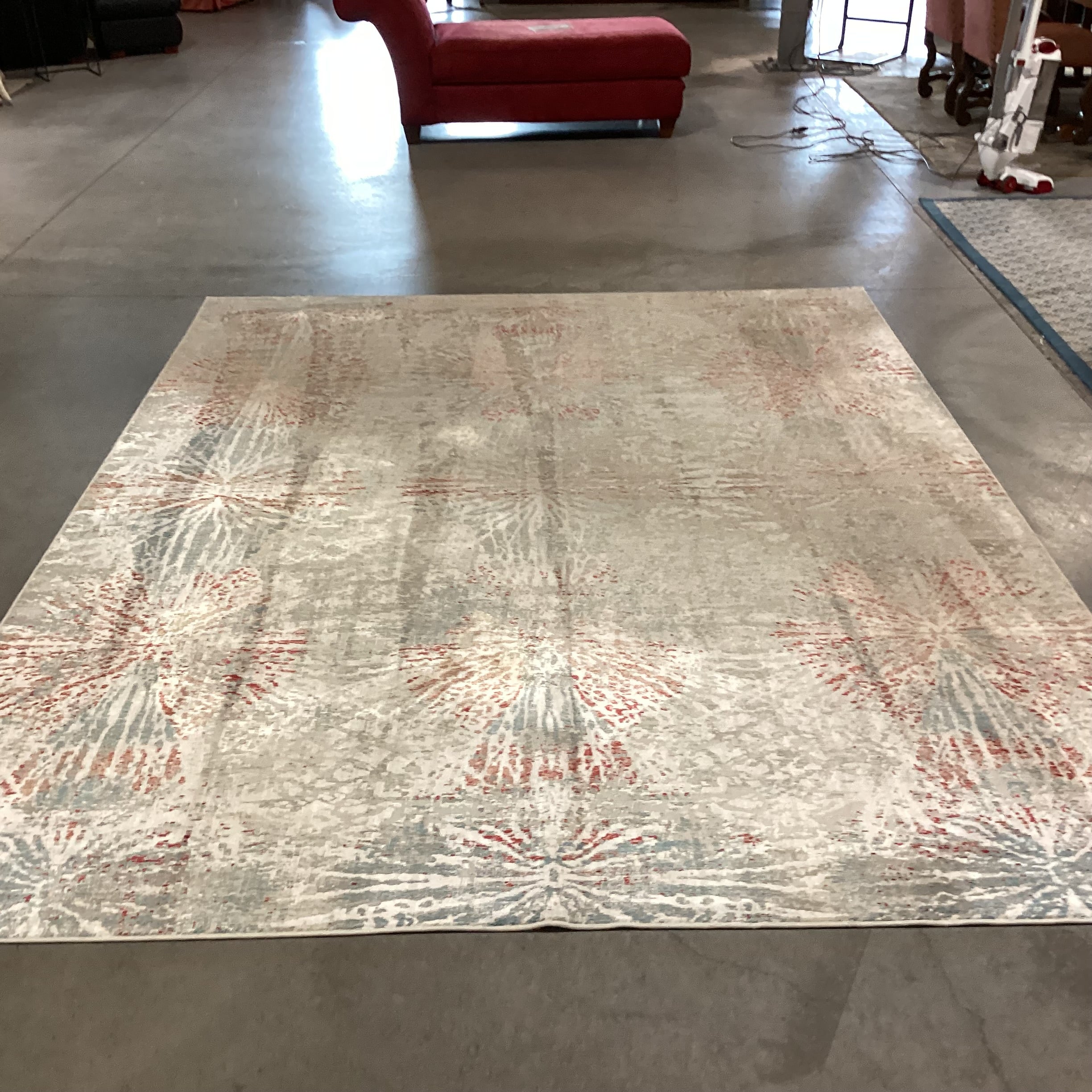 Aurora Collection Vento Grey Blue Rust Viscose & Polyester Rug 7'10"x 10'
