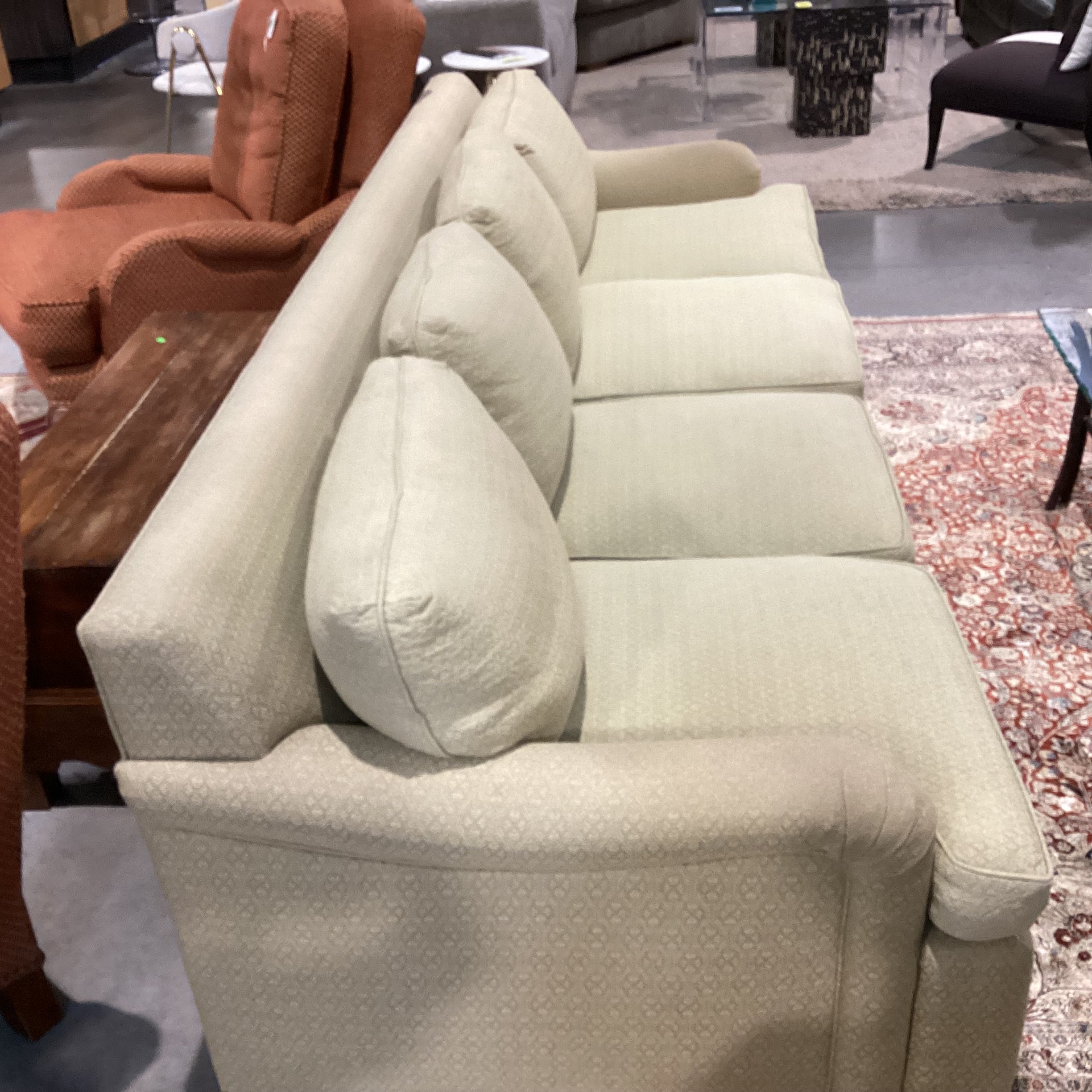 Vintage Avery Boardman Green & Gold Textured Pattern 4 Seat Sofa 108"x 40"x 32"