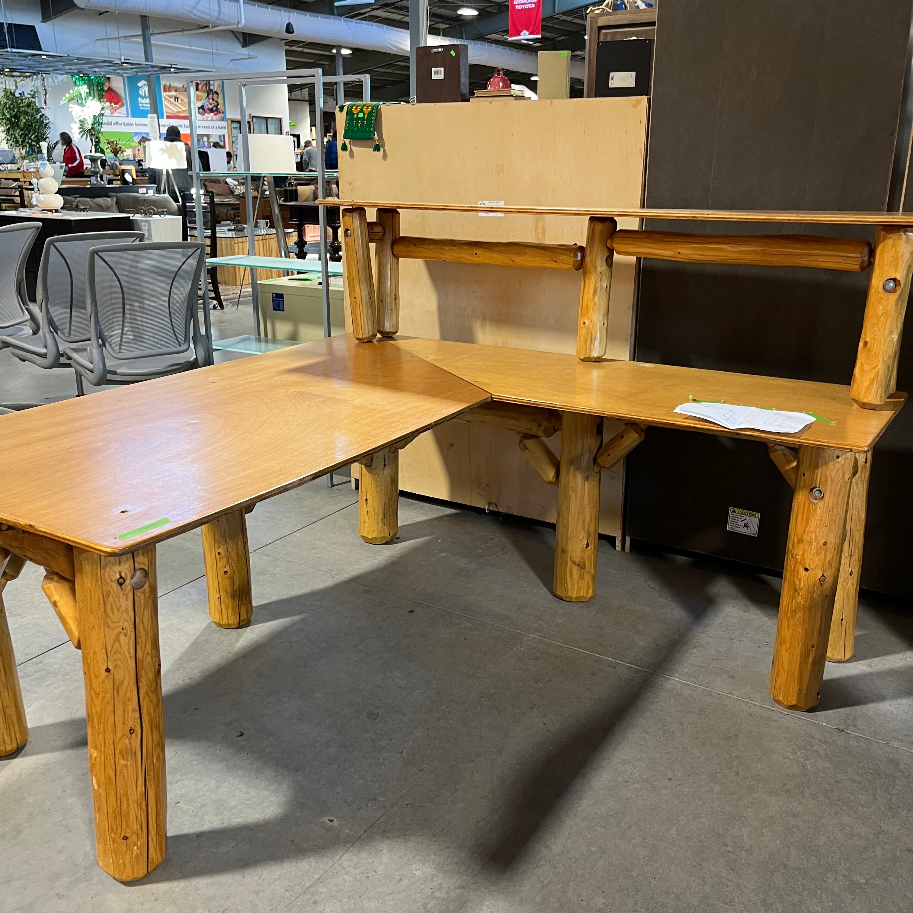 Log Natural Wood Finish Corner 2 Piece with Hutch Desk 71.5"x 72"x 36"x 48"