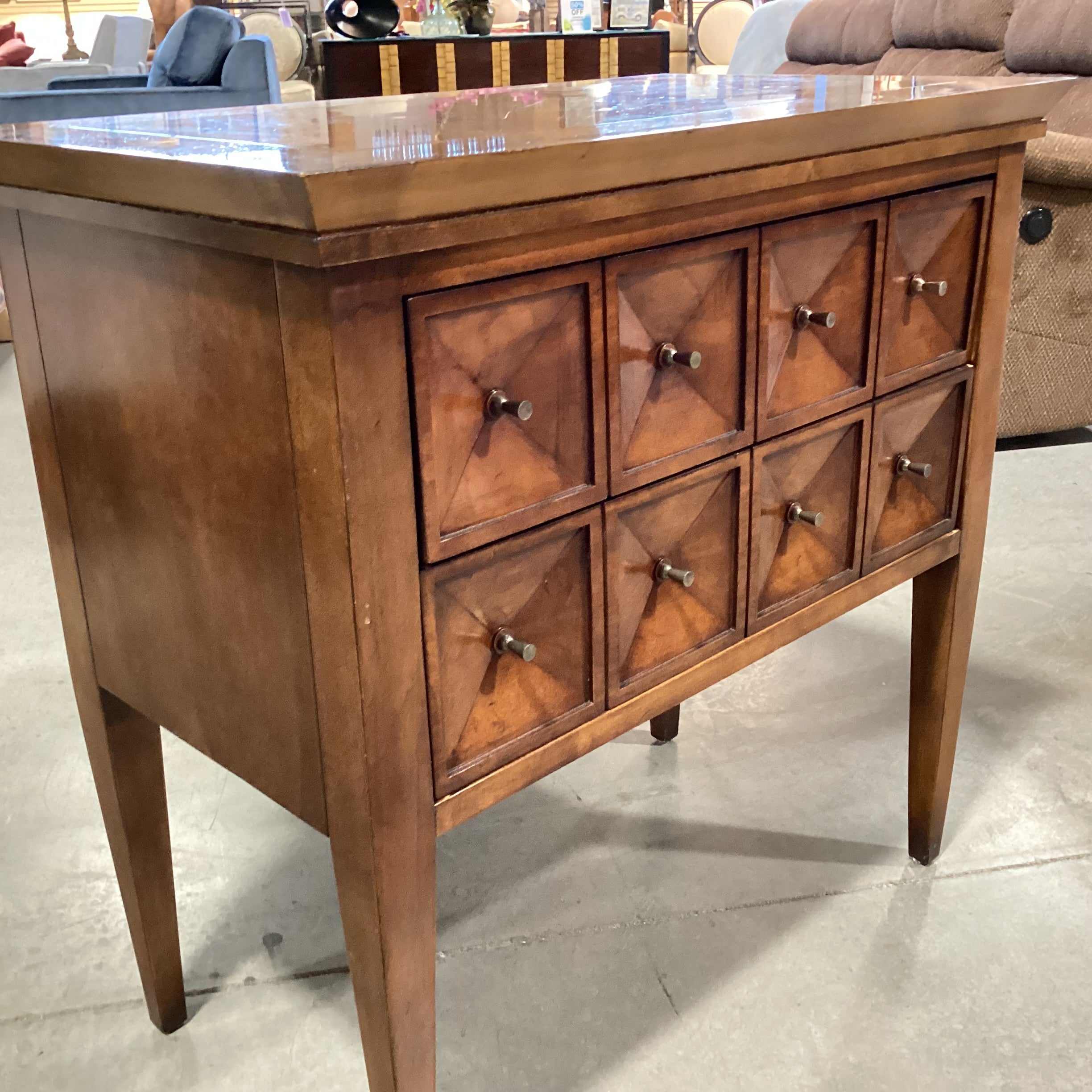 Century Furniture Finished Wood & Burl Veneer 2 Drawer Geometric Look Front Chest 32.5"x 19"x 32.5"