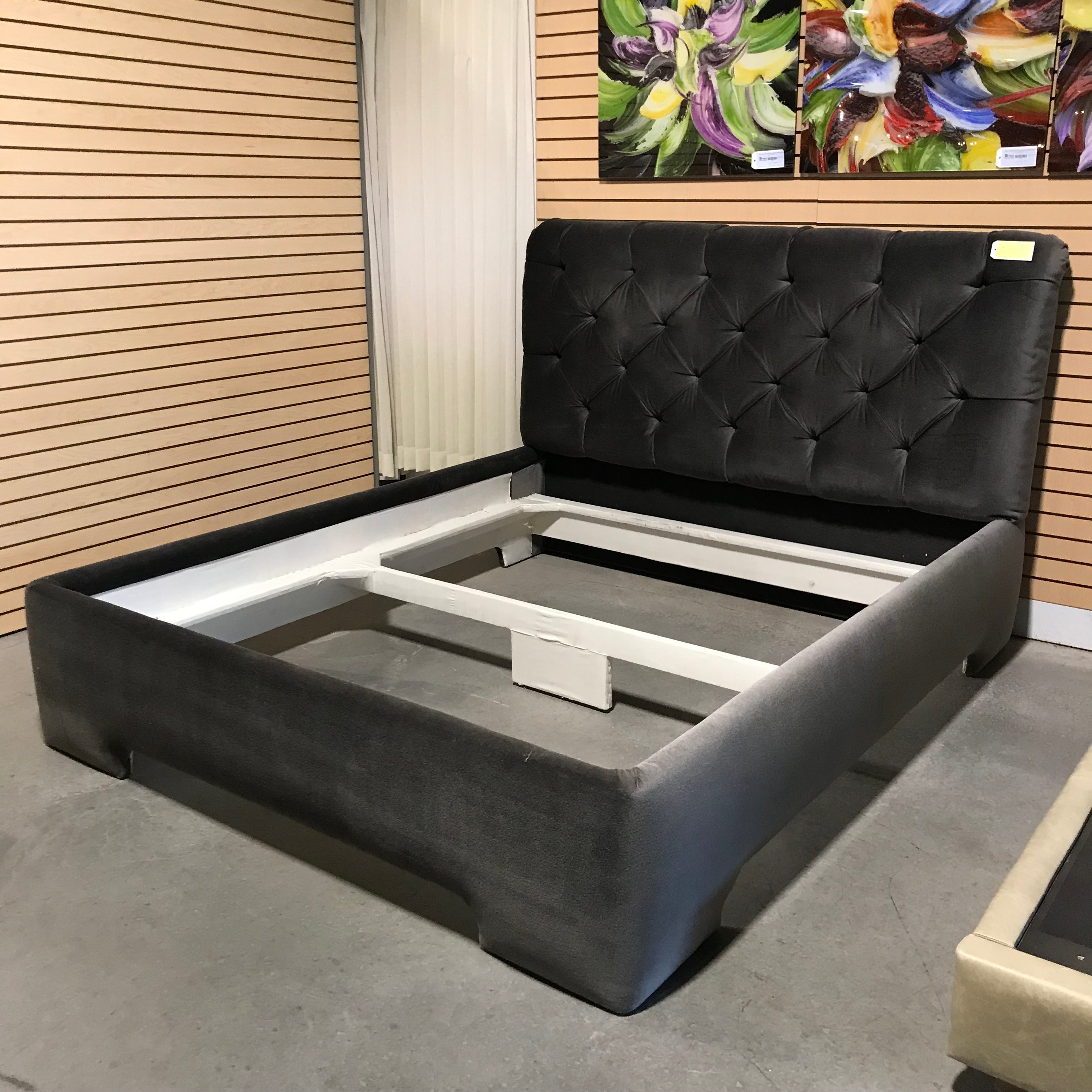 Custom Cali King Grey Tufted Mohair Bed Set 80"x 96.5"x 53.5"