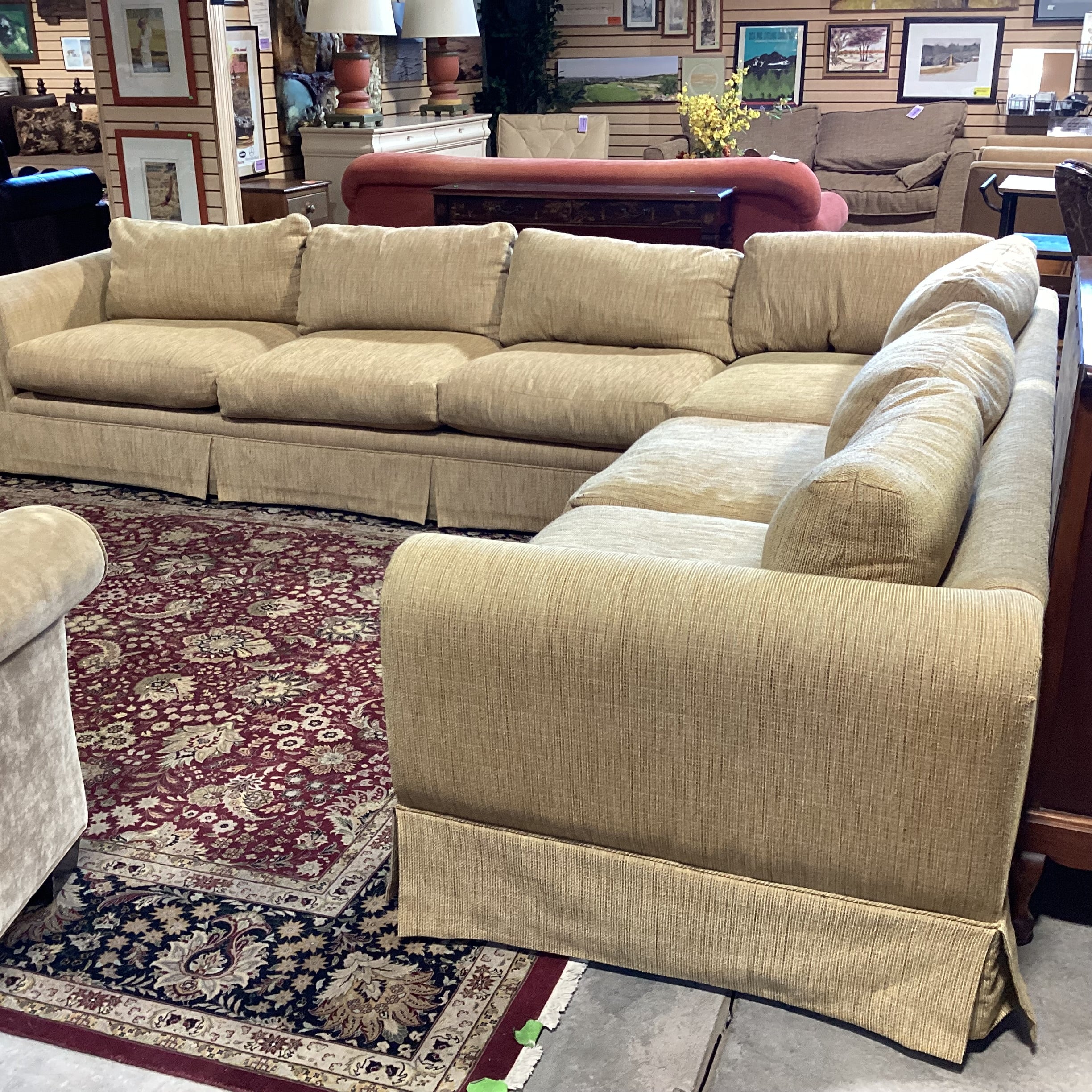 Custom Golden Wheat Woven Down Mix 2 Piece Sectional 132"x 106"x 36"x 27"