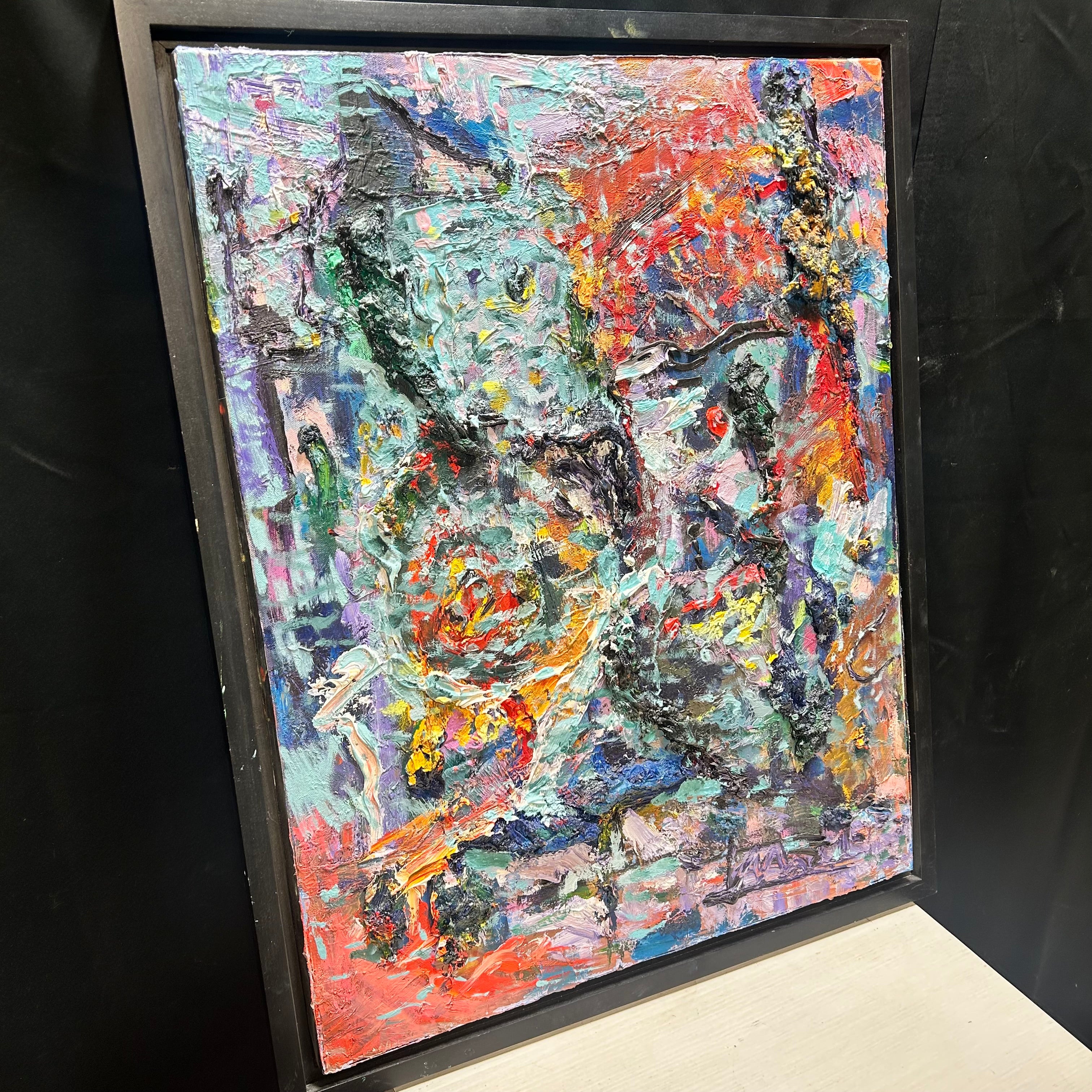 Highly Textured & Abstract Vibrant Oil On Canvas 24.5"x 30.5"