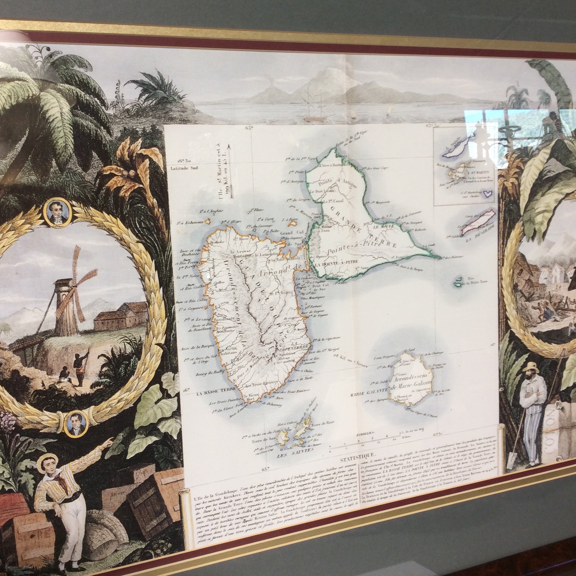 Guadeloupe Caribbean 1850 Victor Levasseur Map Print In Faux Wood Frame 34 1/2" x 26"
