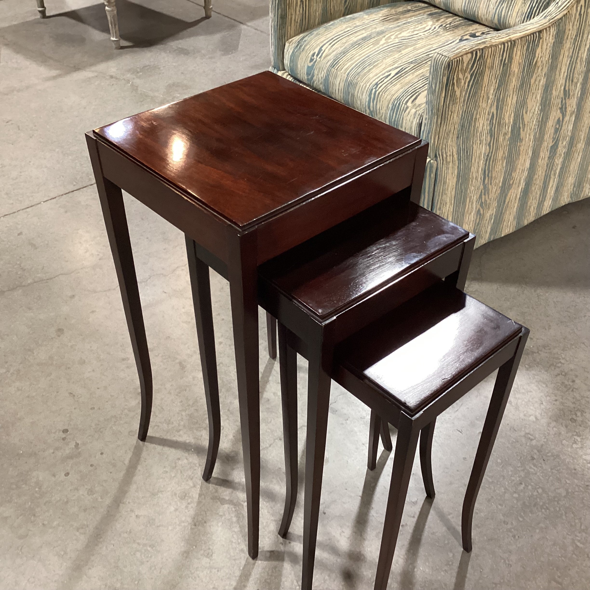 Barbara Barry For Baker Vintage Mahogany Nesting Accent Tables 14.5"x 14.5"x 29"
