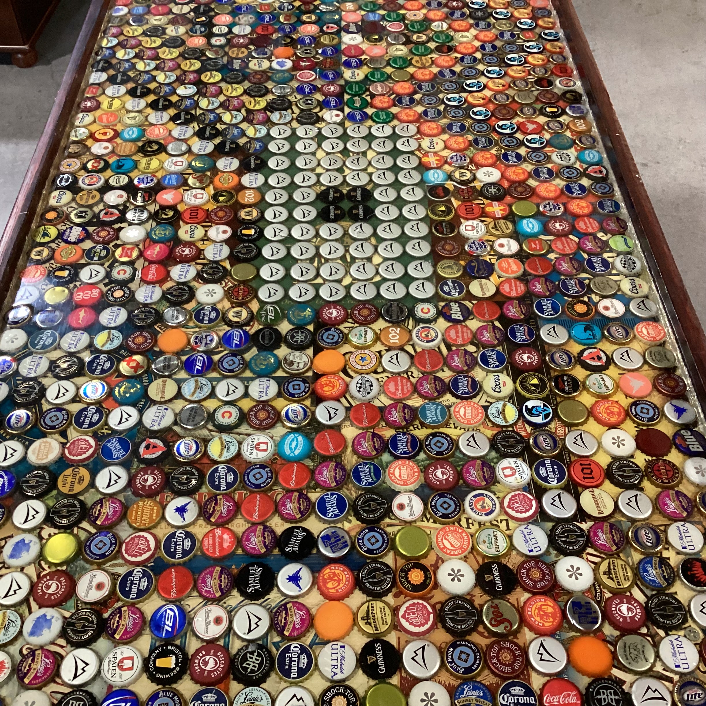 Handmade Wood & Bottle Top Design Accent Table 44.5"x 25.5"