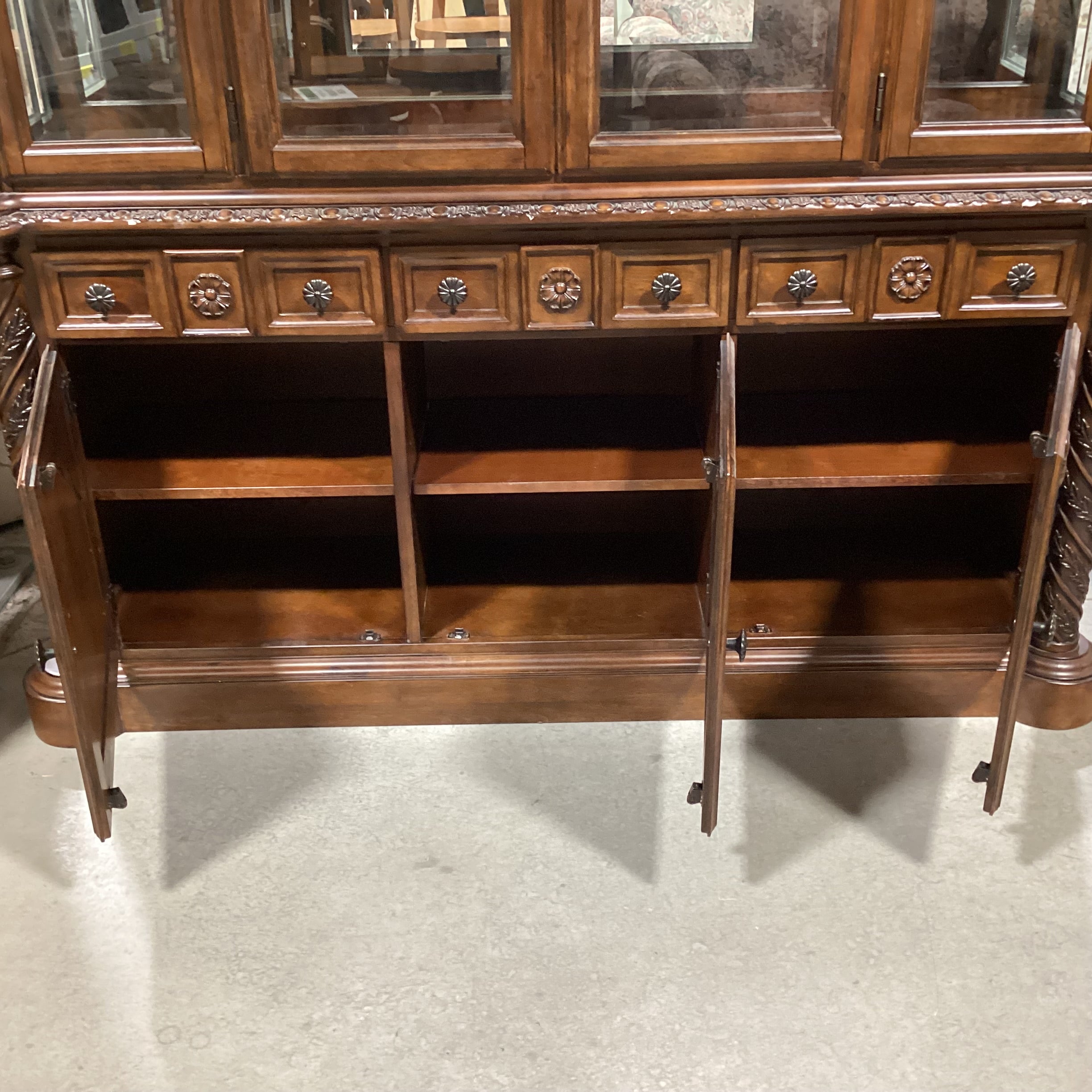 Ashley Furniture North Shore Ornate Carved Wood & Glass 2 Piece China Hutch 71"x 19"x 91"
