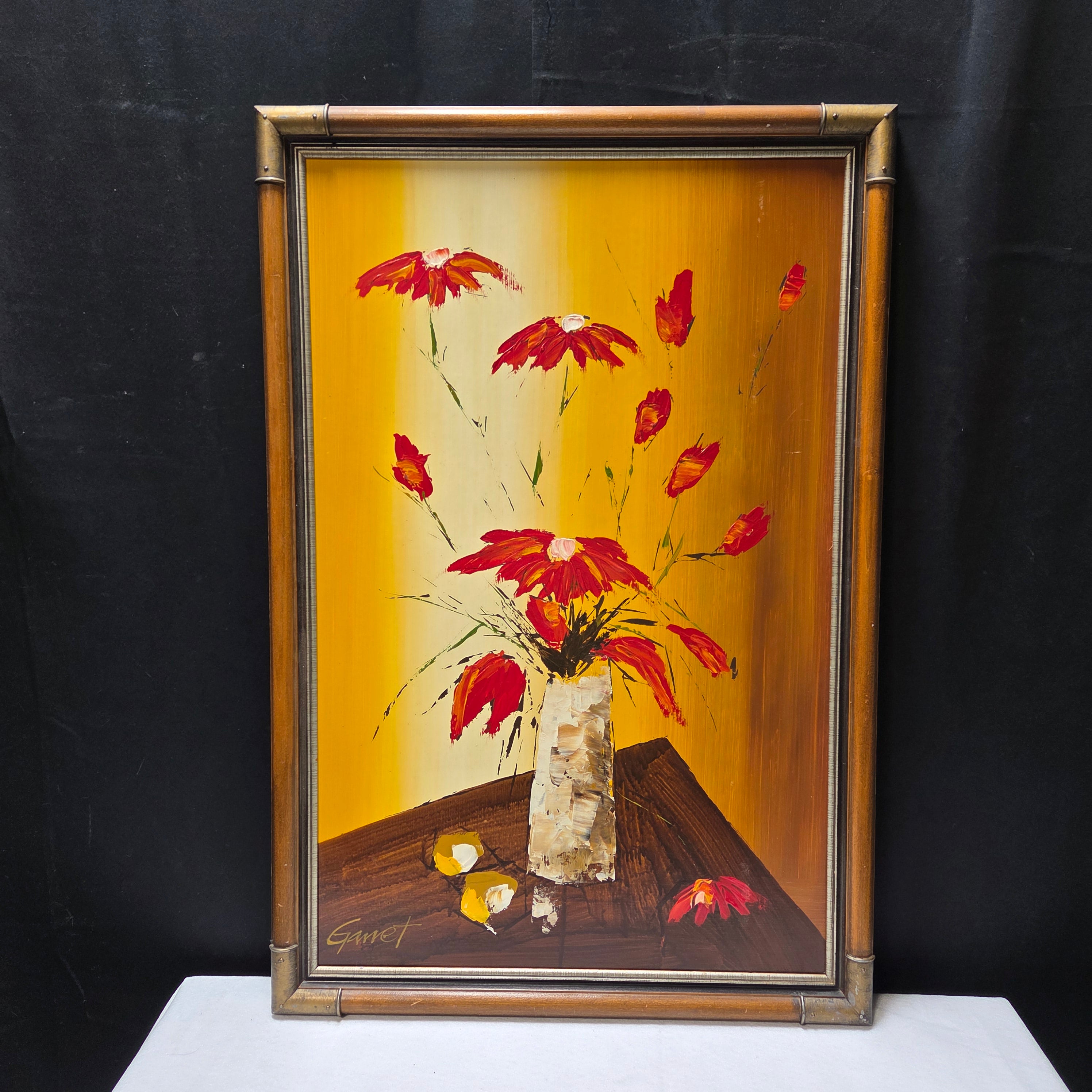 Garret Signed MCM Vase With Flowers Painting 25 1/4" x 37"