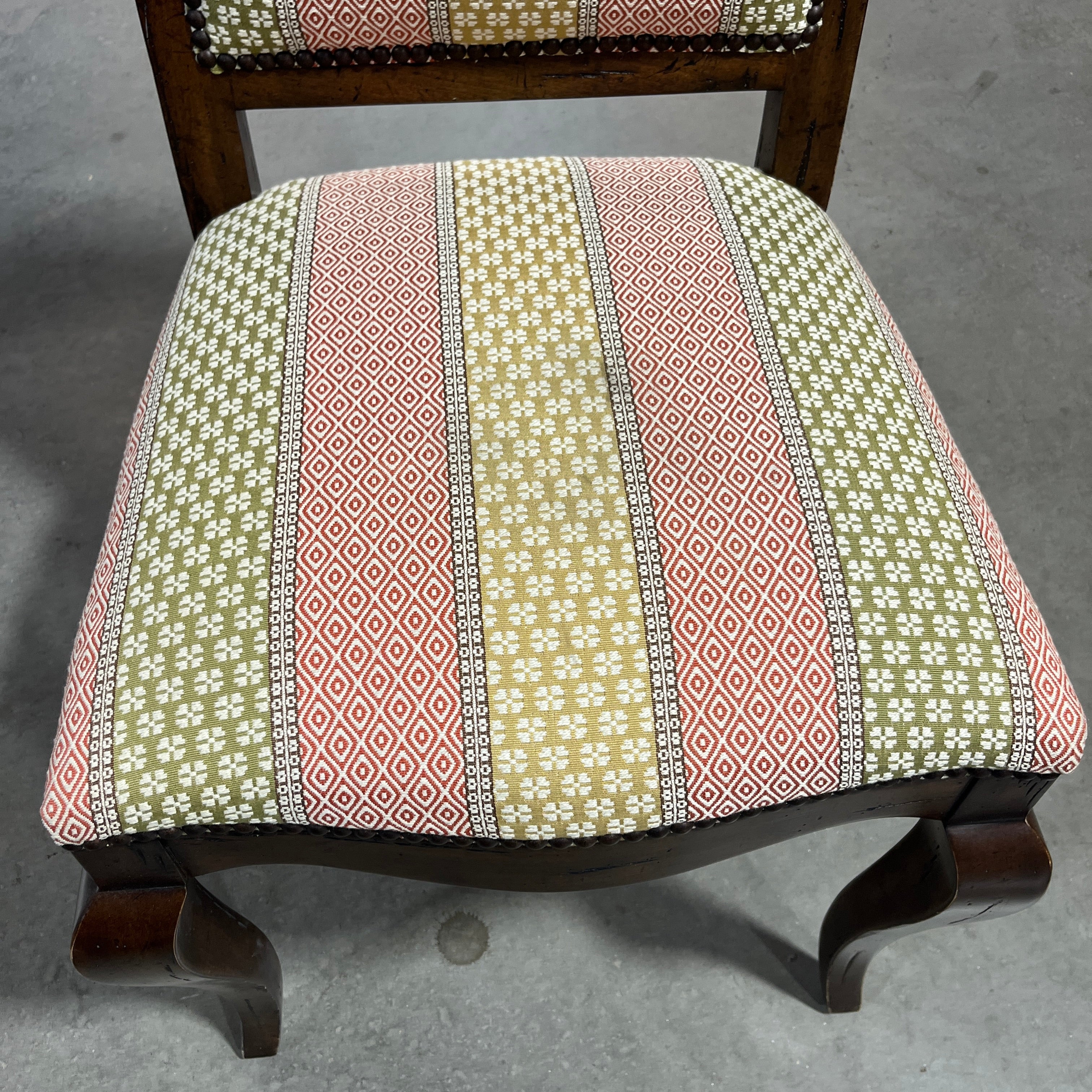 Carved Wood Sage and Burnt Orange Nailhead Chair 20"x 20"x 44"