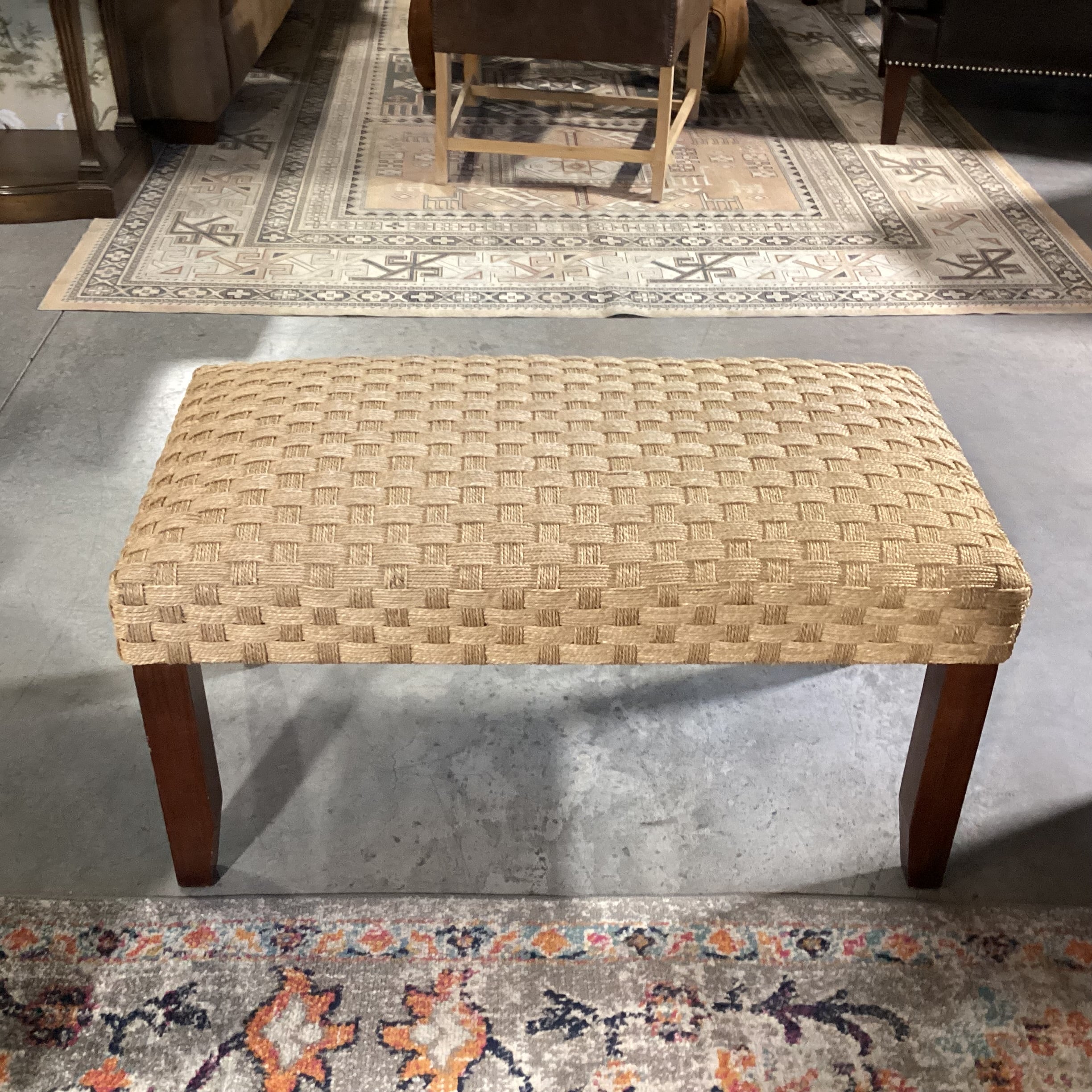 Basket Weave & Wood Bench 36"x 18"x 18"