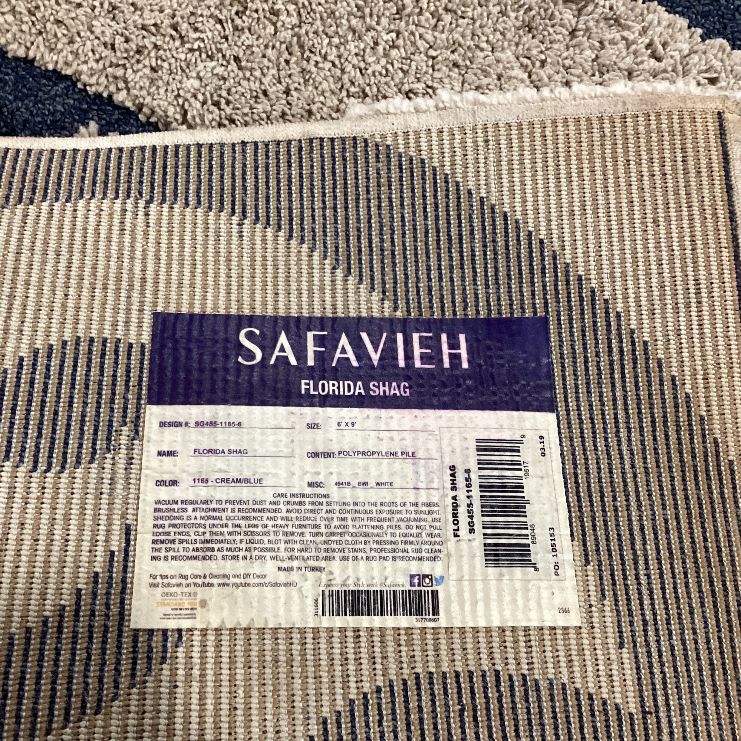 Safavieh Beige Blue Florida Shag Rug 6'x 9'