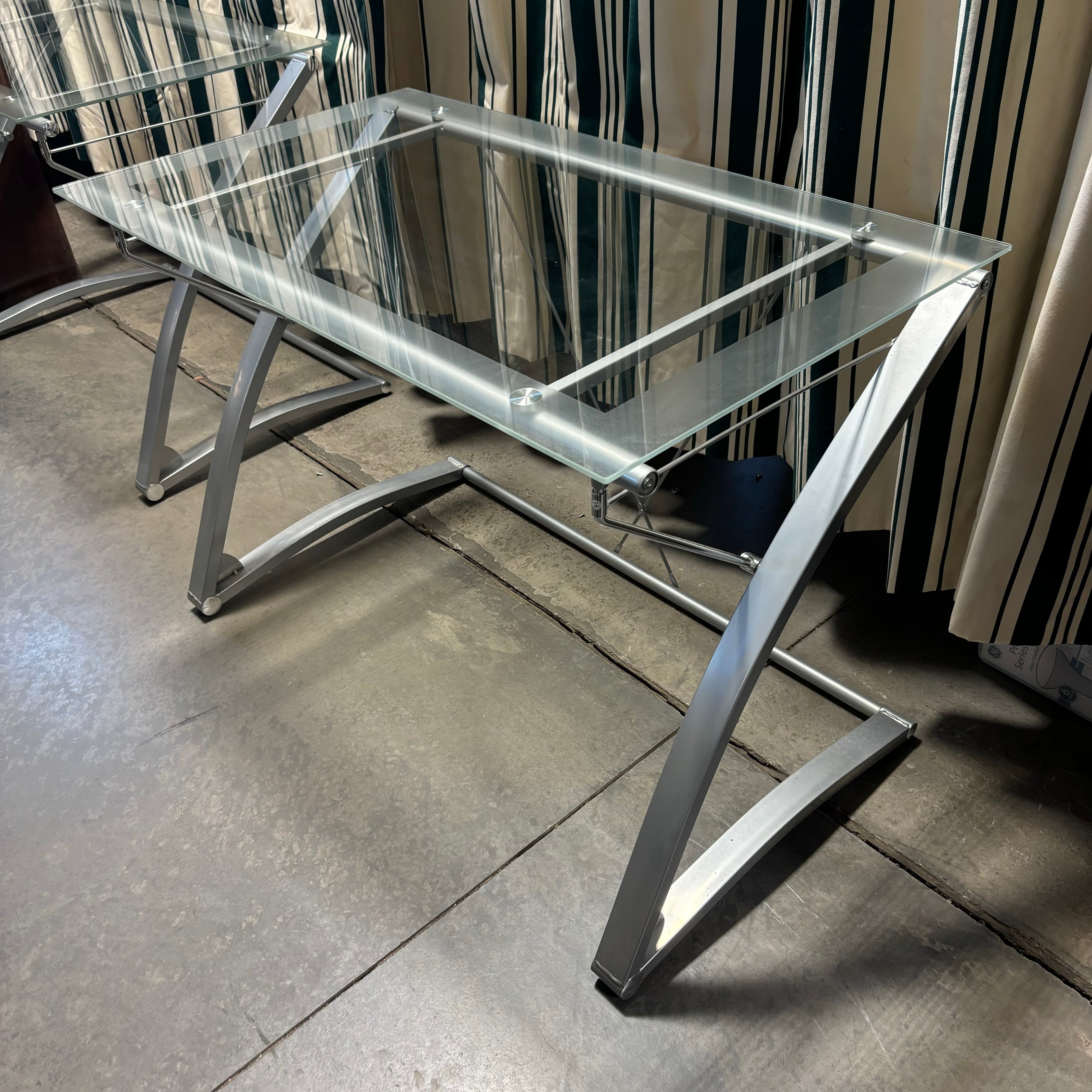 Glass Top & Steel Base Modern Desk 42"x 24"x 30"