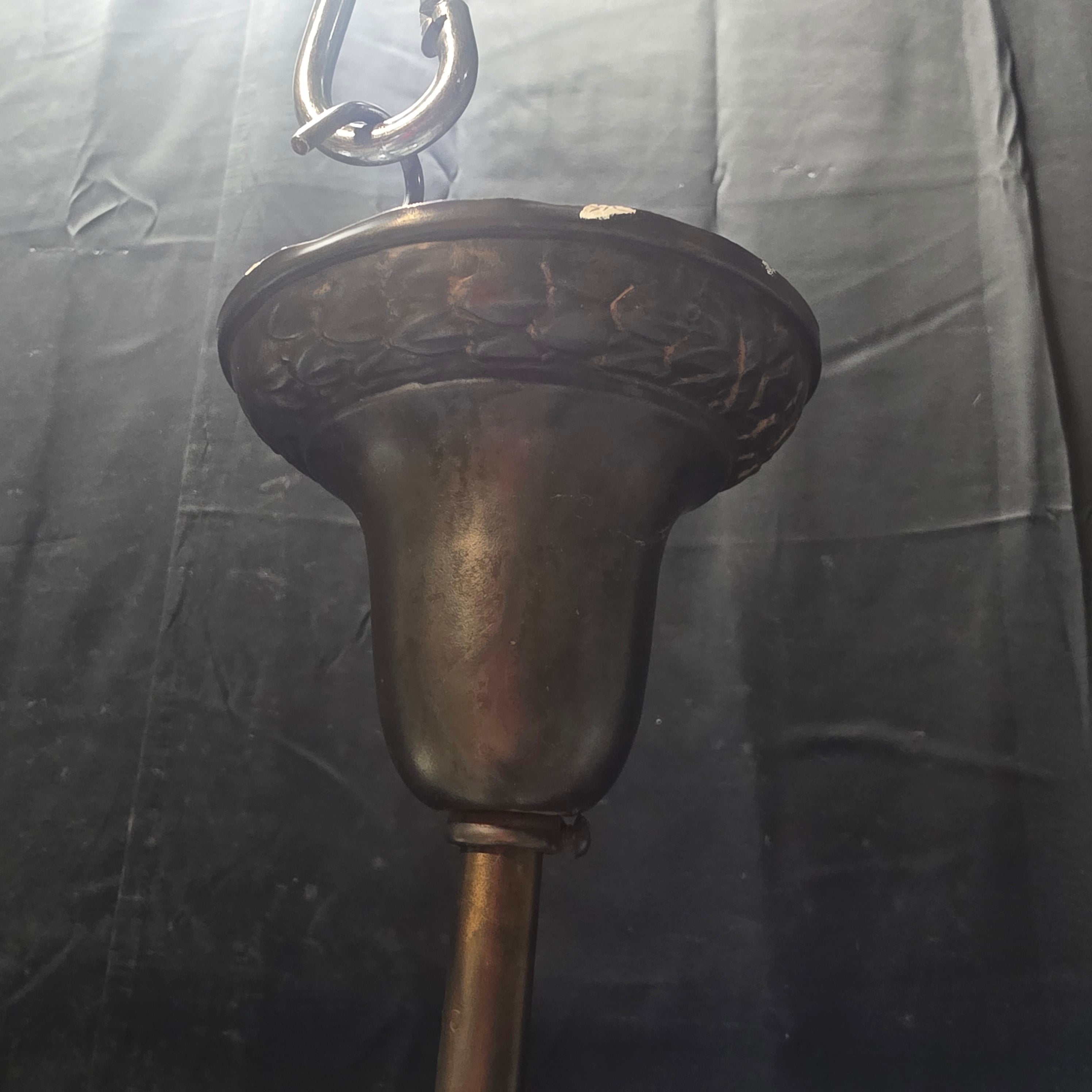 Circa 1860's East Lake Aesthetic Converted Oil Amber Glass Pendant Light 12"x6.75"x40"