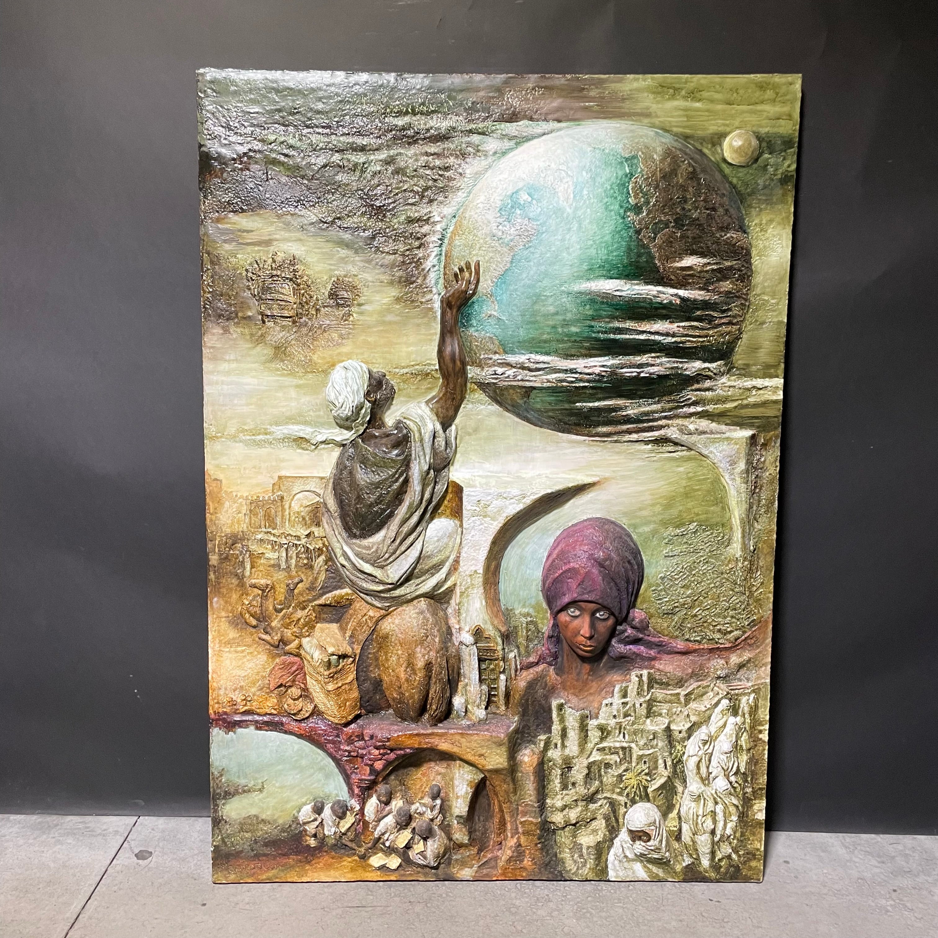 Janusz Obst Signed/ Dated "Another Planet"3D Bas Relief Original 46 1/2" x 66"