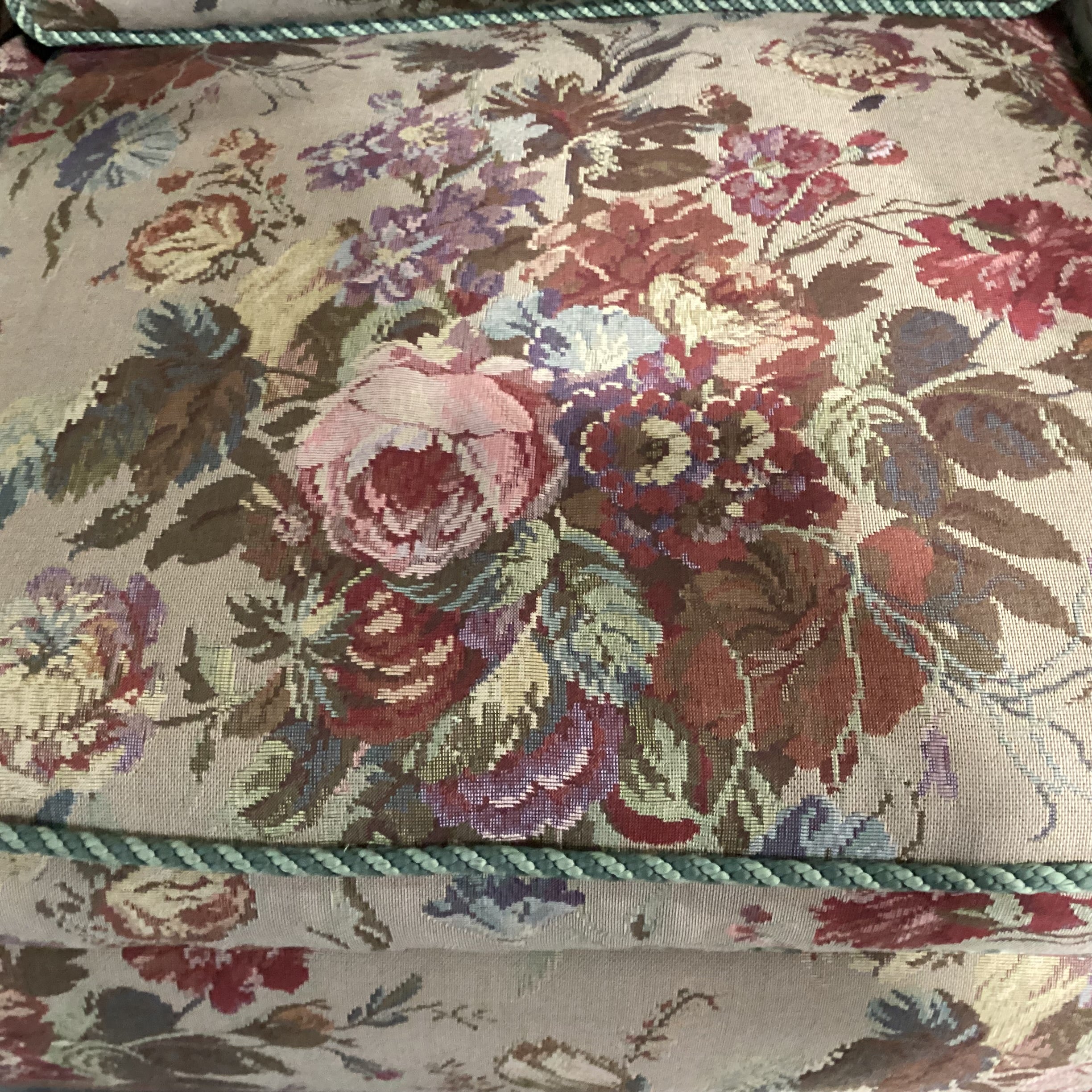 D. Langston Floral Needledpoint Style with Piping & Downmix Sofa 76"x 39"x 29"
