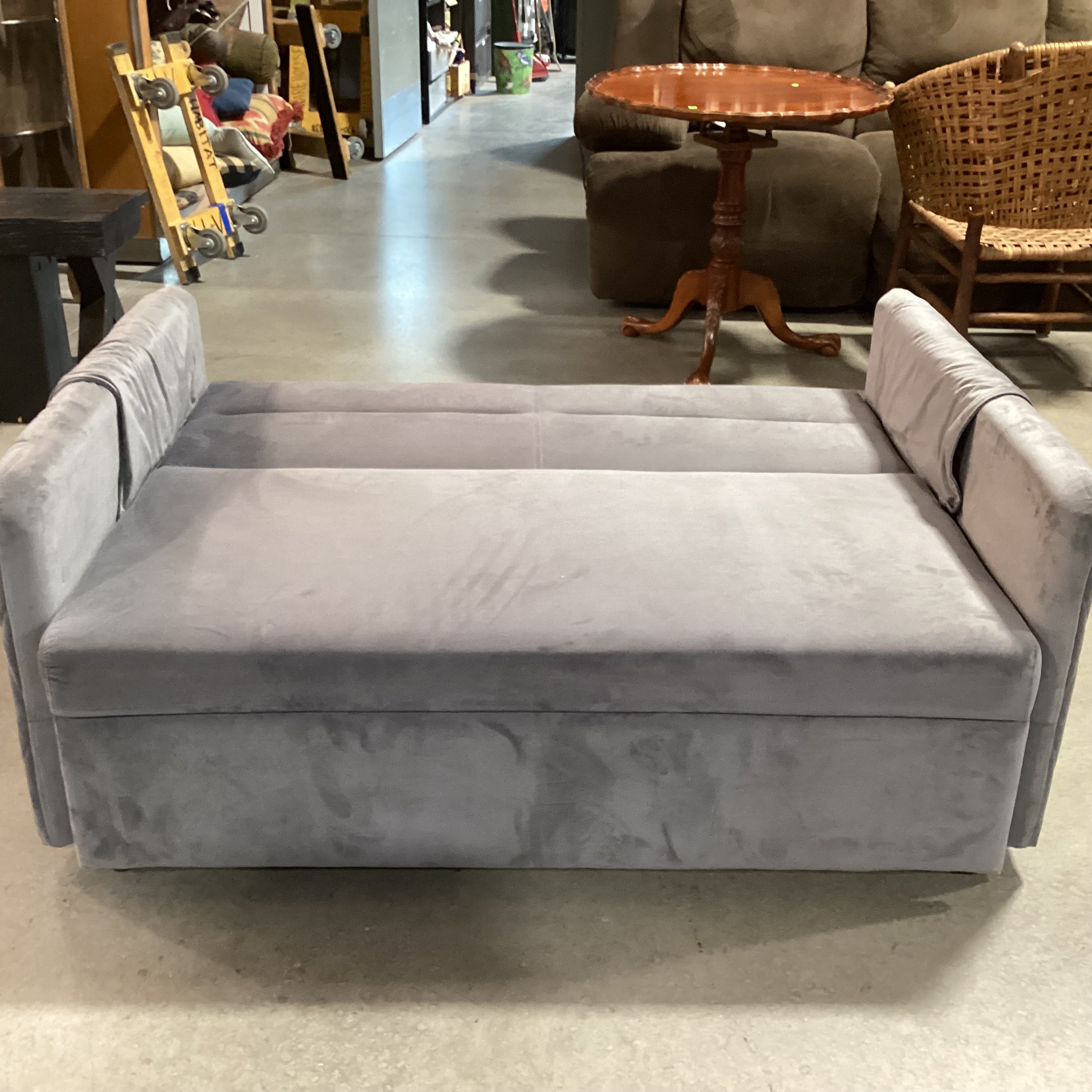 Grey Plush with Pullout Popup Trundle Futon Loveseat Sofa 54"x 39" to 71"x 30"