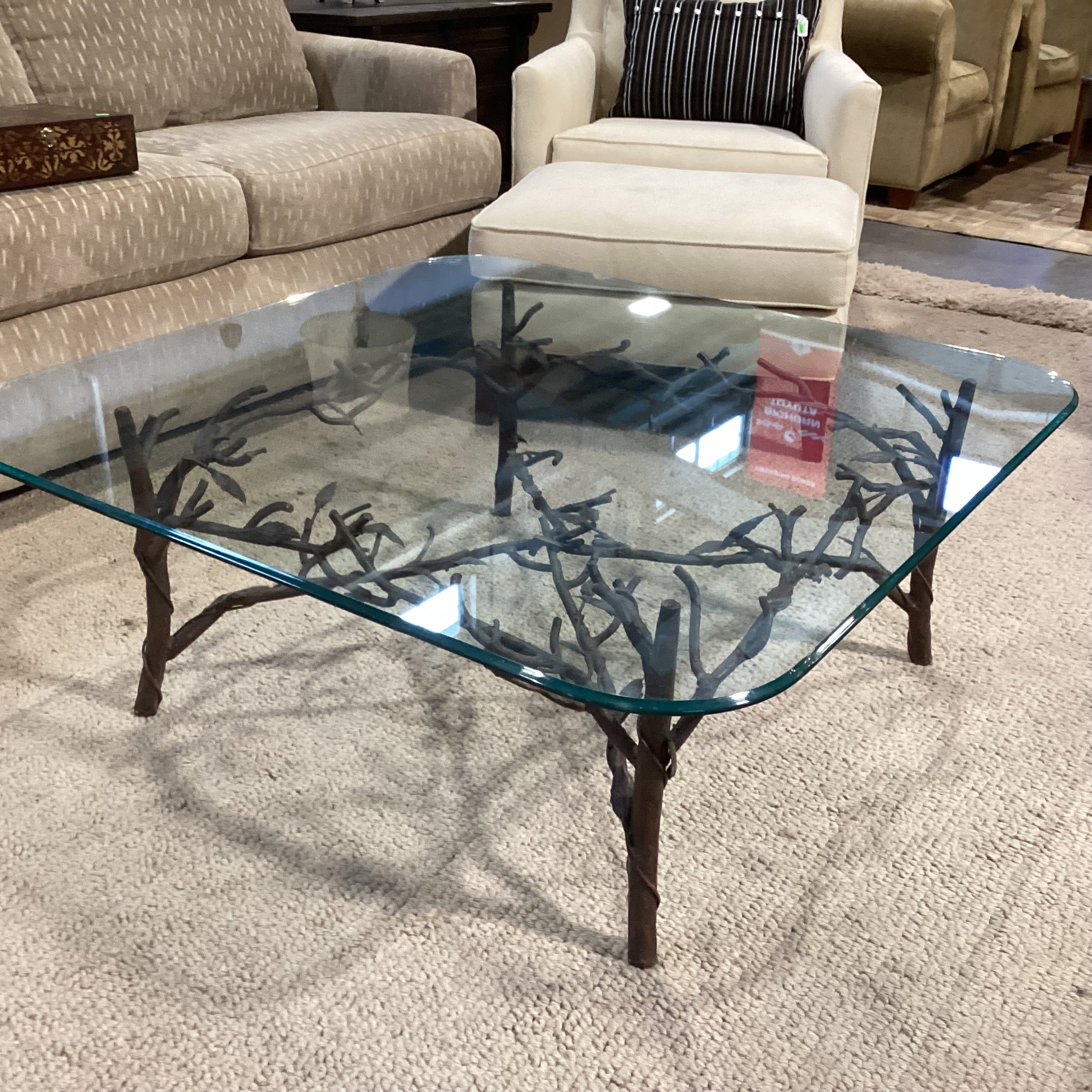 Wrought Iron & Leaf with Beveled Glass Top Coffee Table 40.5"x 40.5"x 16"