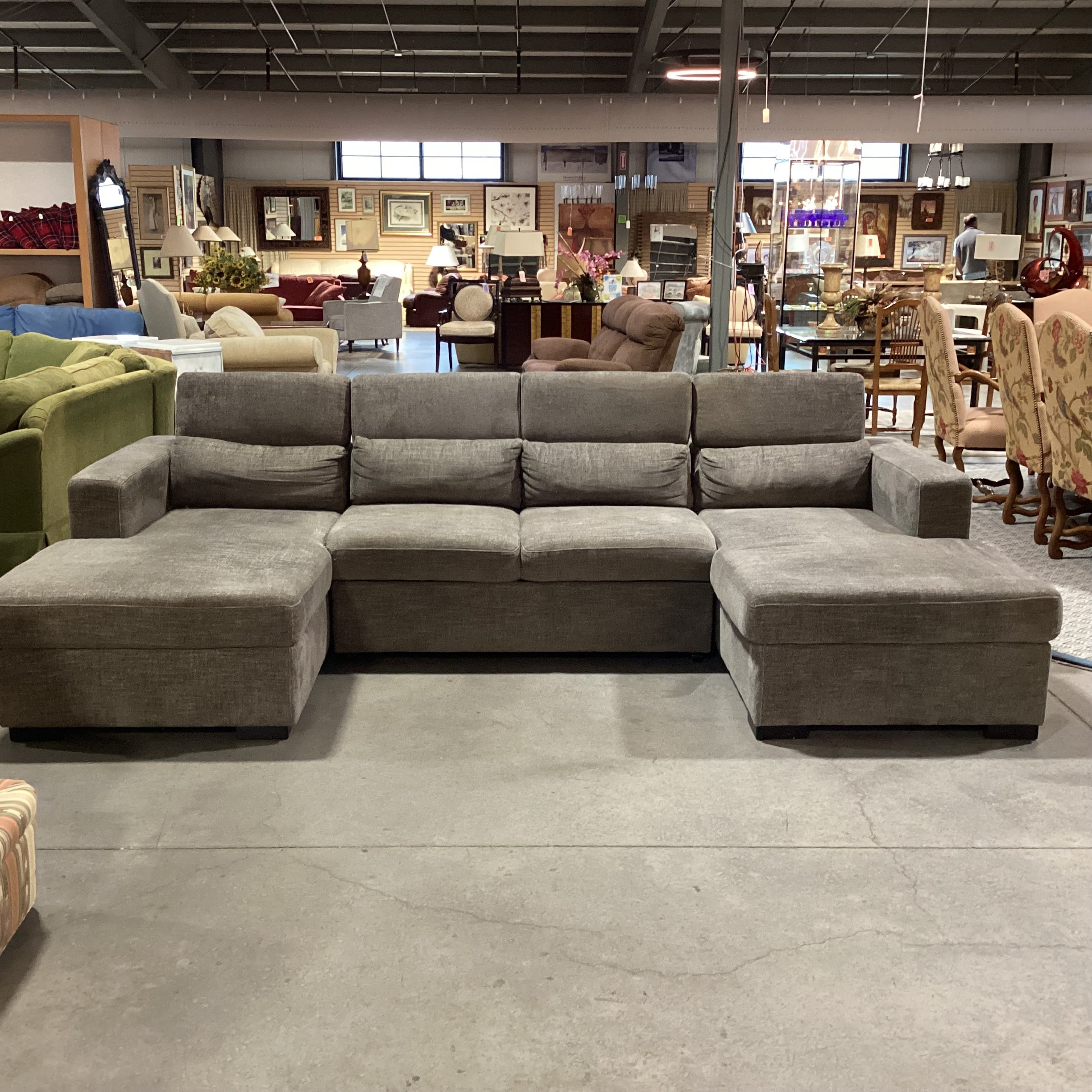 Fine Home Limited Grey Woven 2 End Chaise Pullout Middle Popup & Adjustable Headrests 3 Piece Sectional 122"x 69"x 69"x 31"