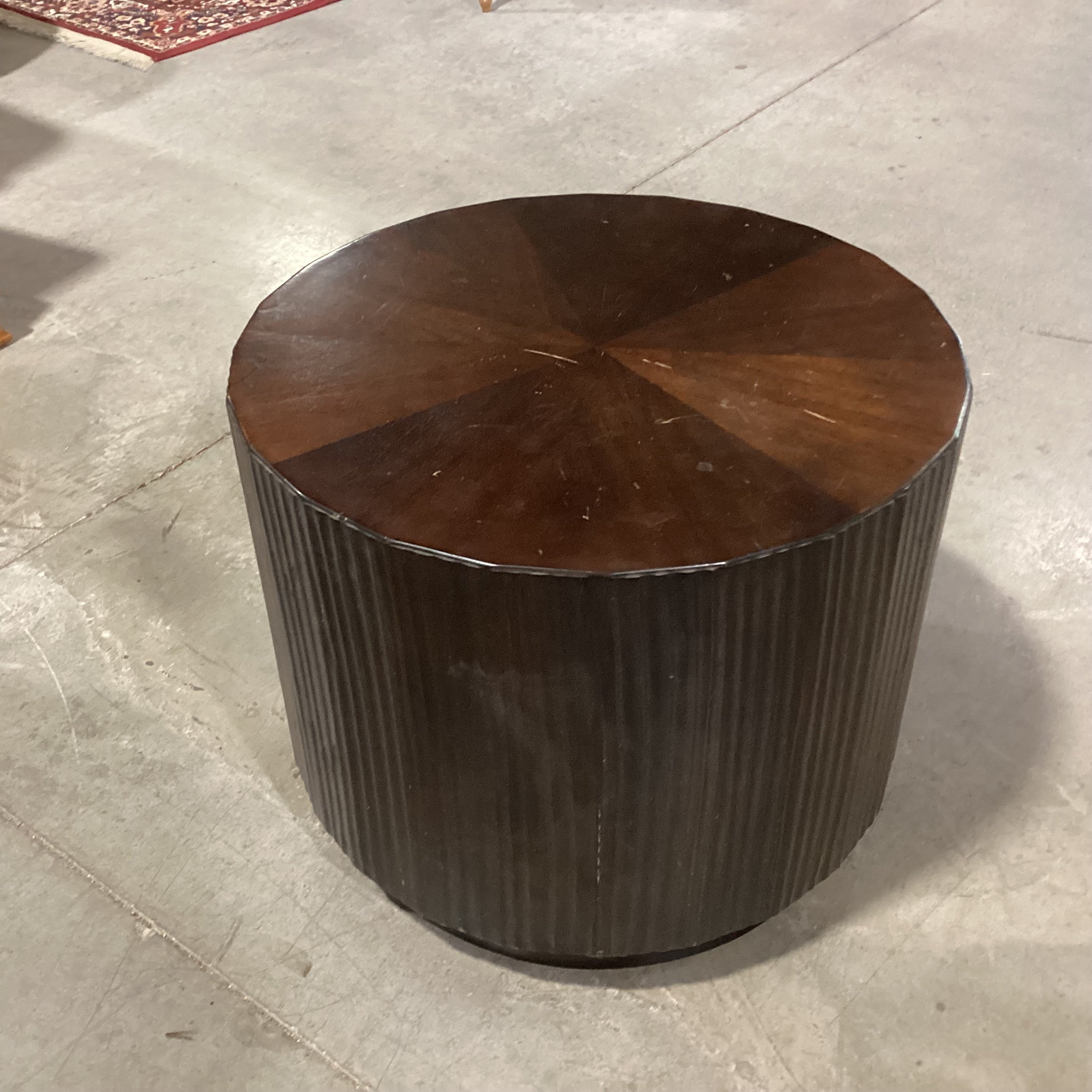 Finished Wood & Veneer Round with Ribbed Sides End Table 25" Diameter x 20"