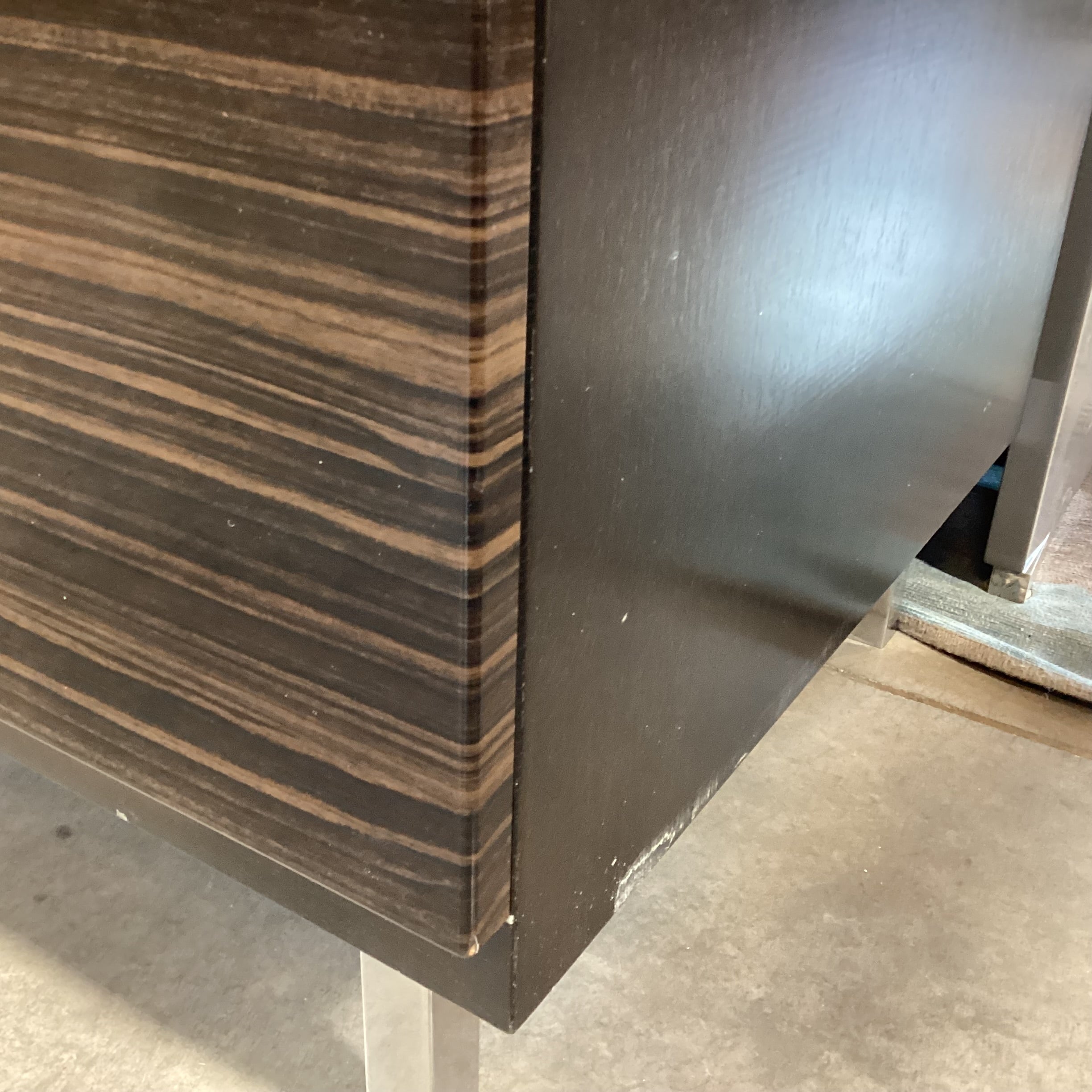 Modern Lacquered Macassar Ebony Veneer 4 Door Console Credenza 94"x 18.5"x 21.5"