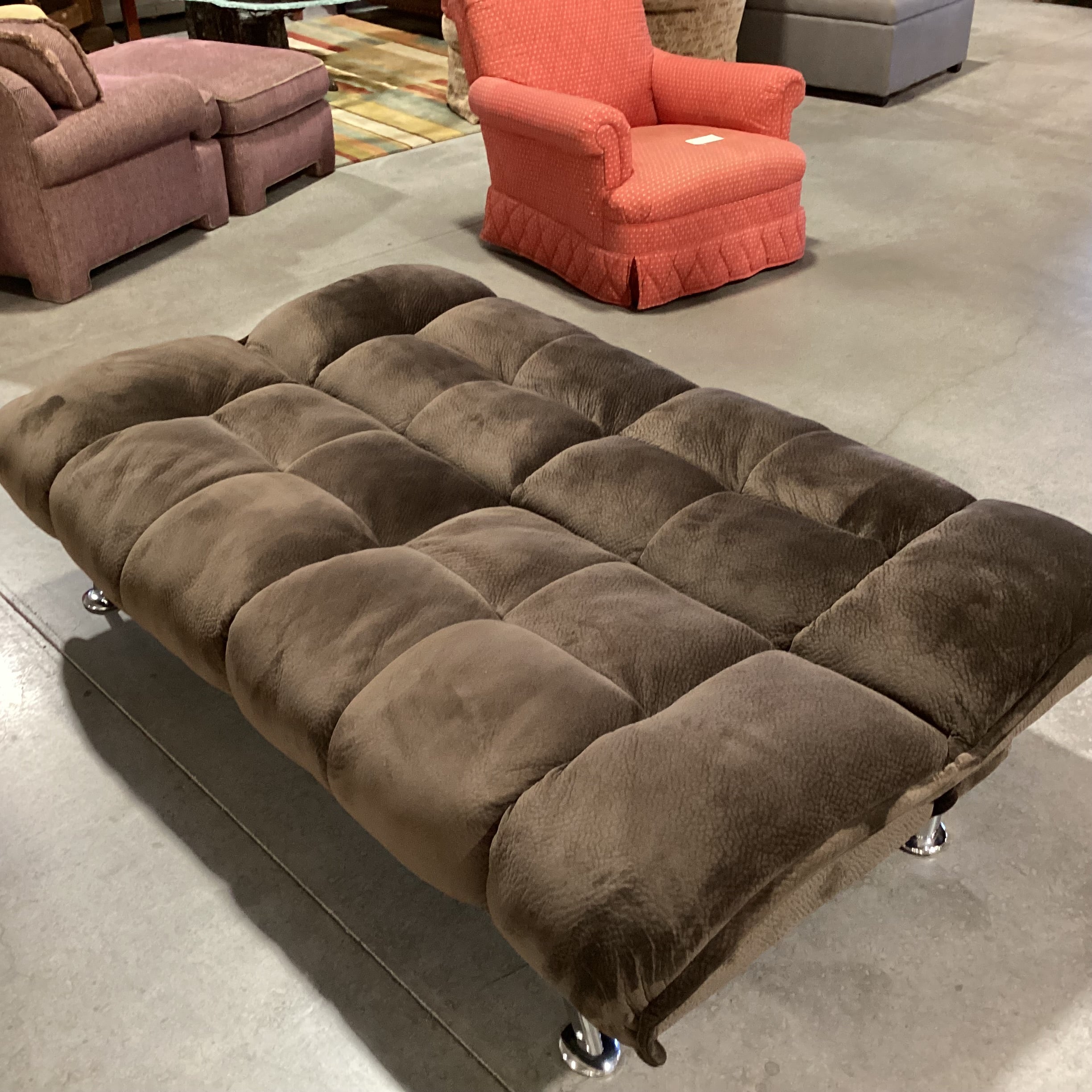 Brown Pillow Plush with Chrome Legs Futon Sofa 76"x 34" to 48"x 35"