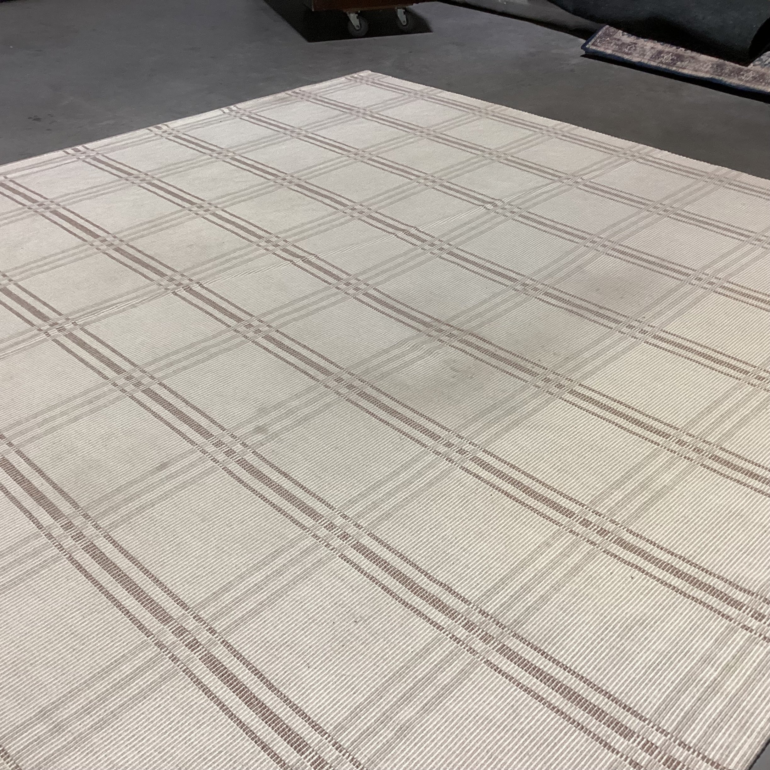 Cream & Tan Plaid Style Woven Wool Rug 11'3"x 11'7"