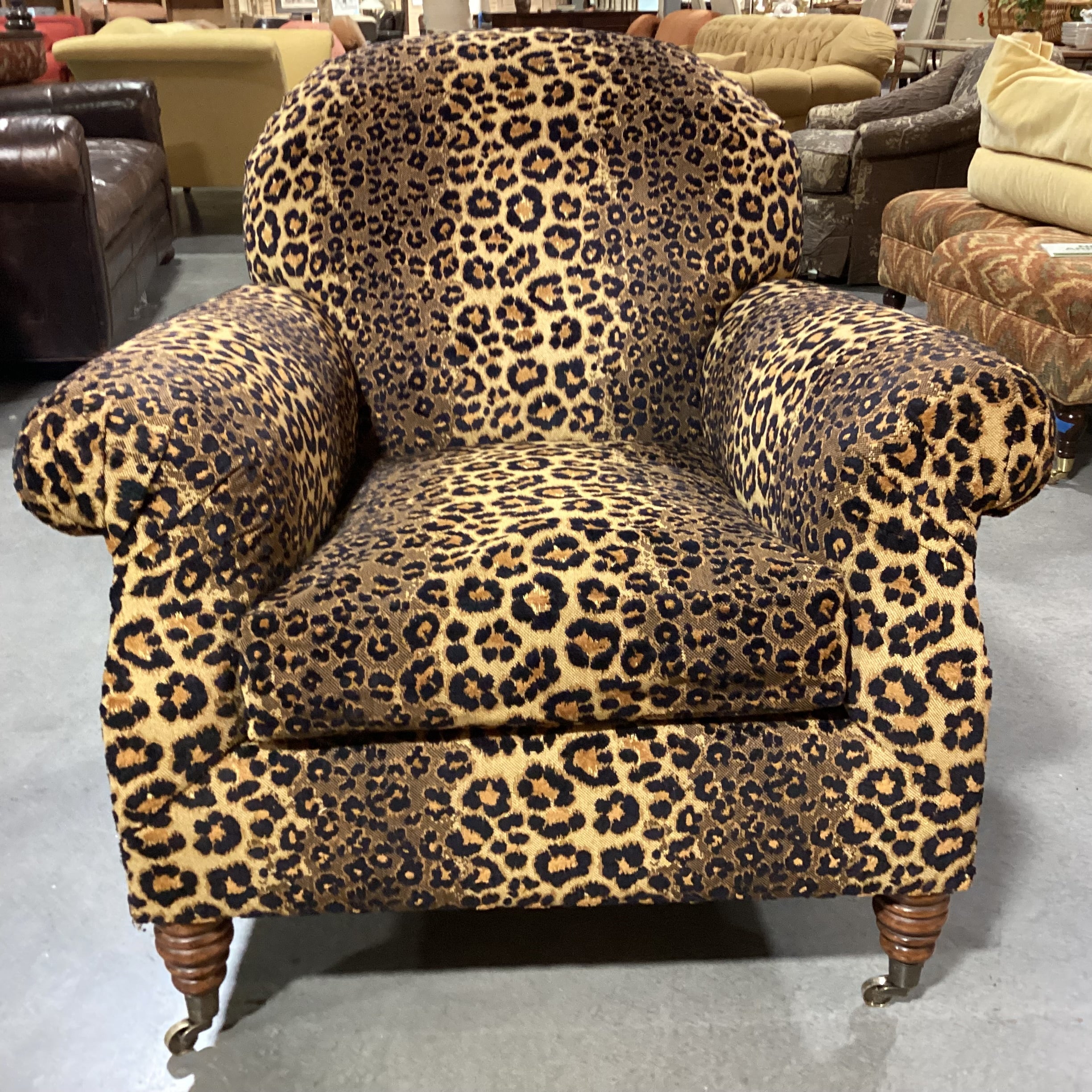 JJ Custom Raised Cheetah Woven With Front Brass Casters Chair 36"x 36"x 36"