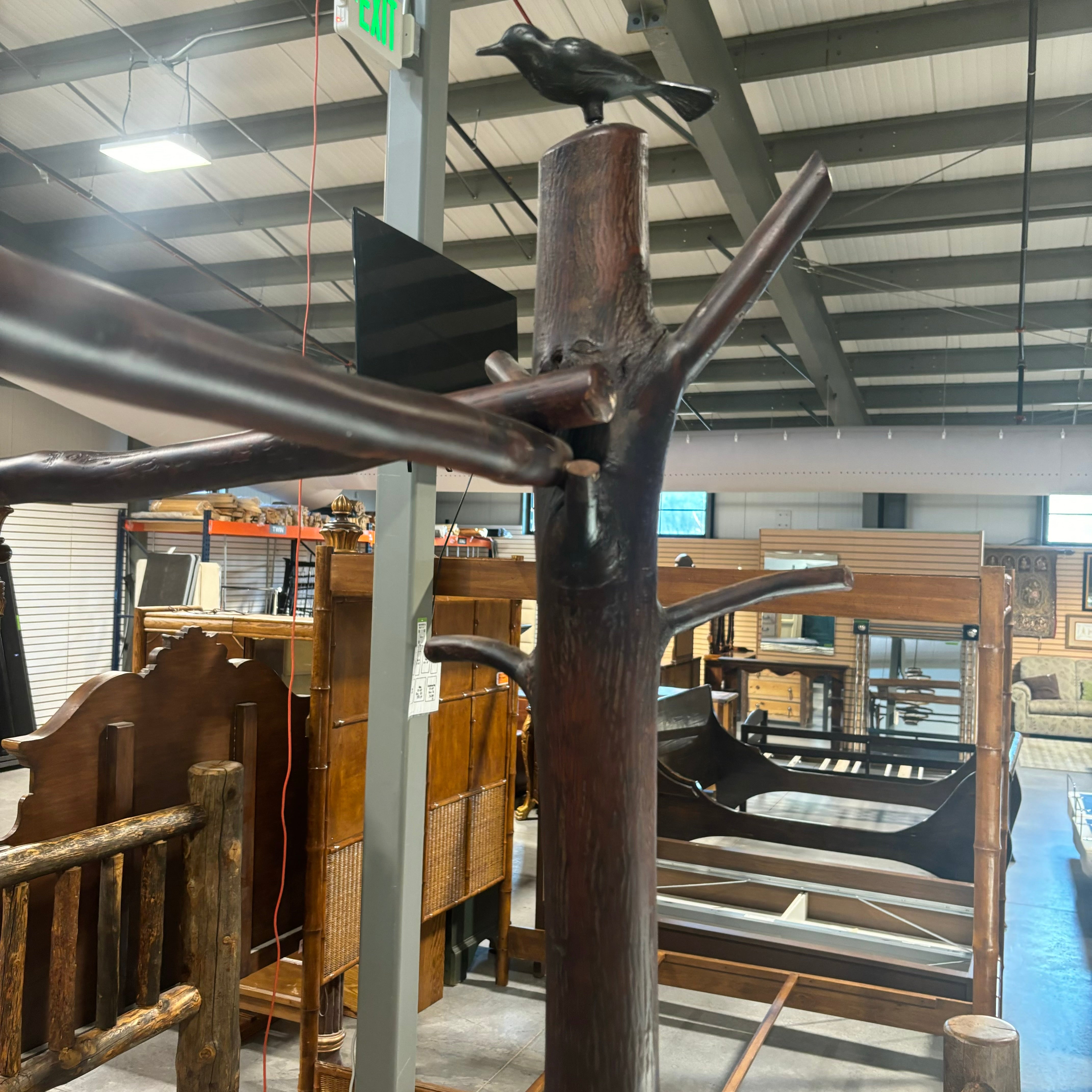 QUEEN Ornate Carved Dark Finish Branch Style with Bird Accent Canopy Bed 73"x 96"x 94"