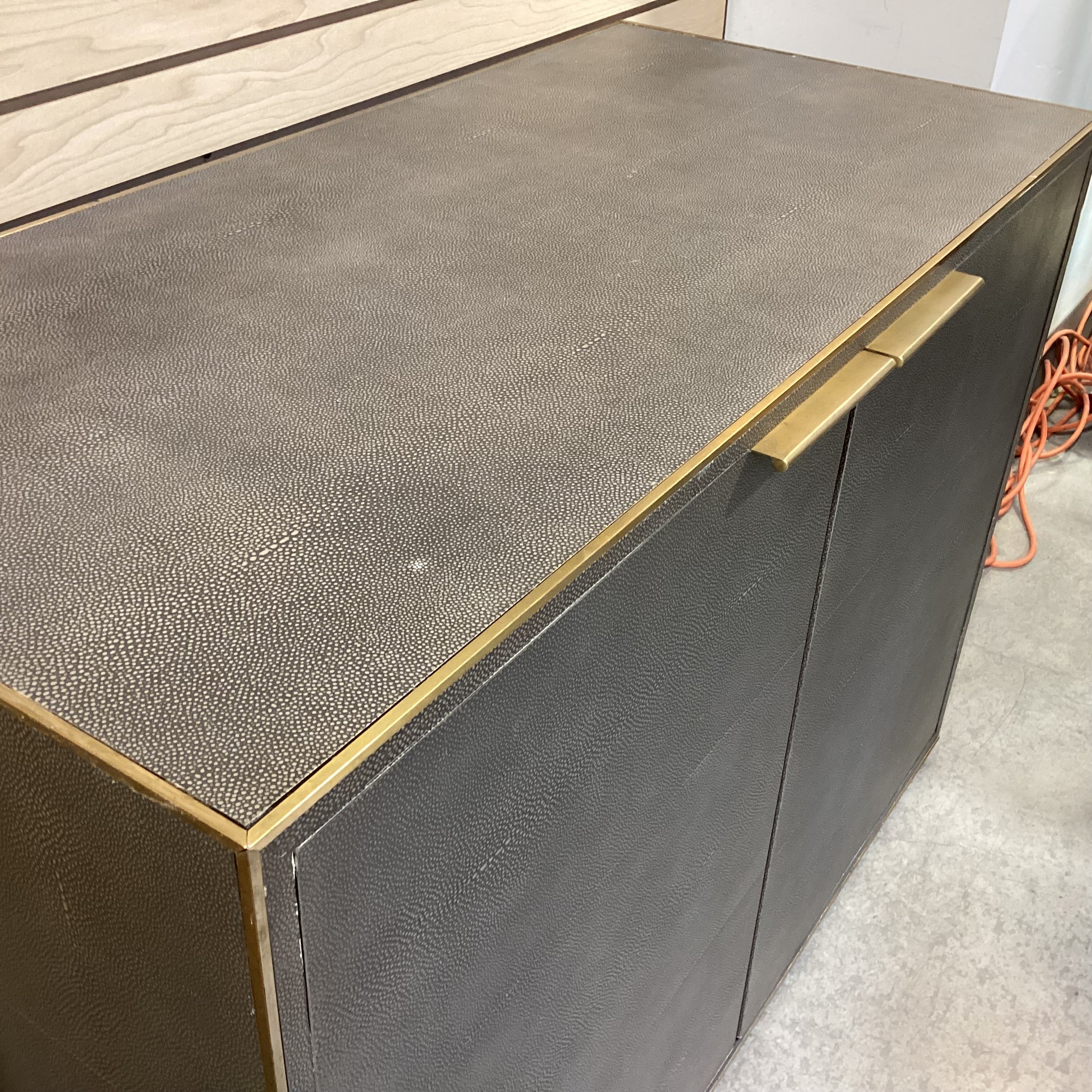 Restoration Hardware Saunderson Shagreen & Brass Cabinet Console 42"x 21"x 30.5"