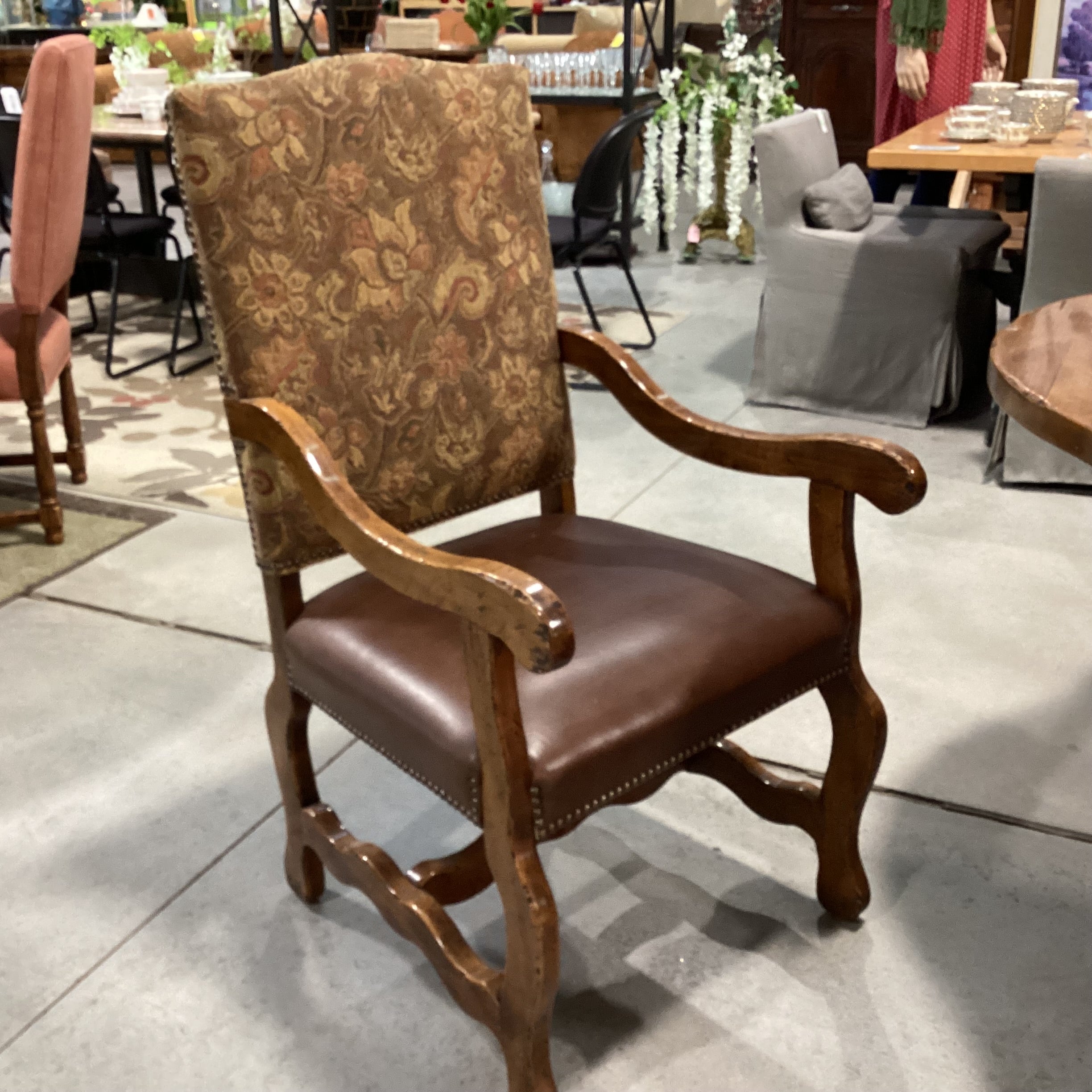 Distressed Finished Wood with Leaf & 8 Carved Wood Leather & Upholstery Chairs Dining Set 120"x 44"x 30"