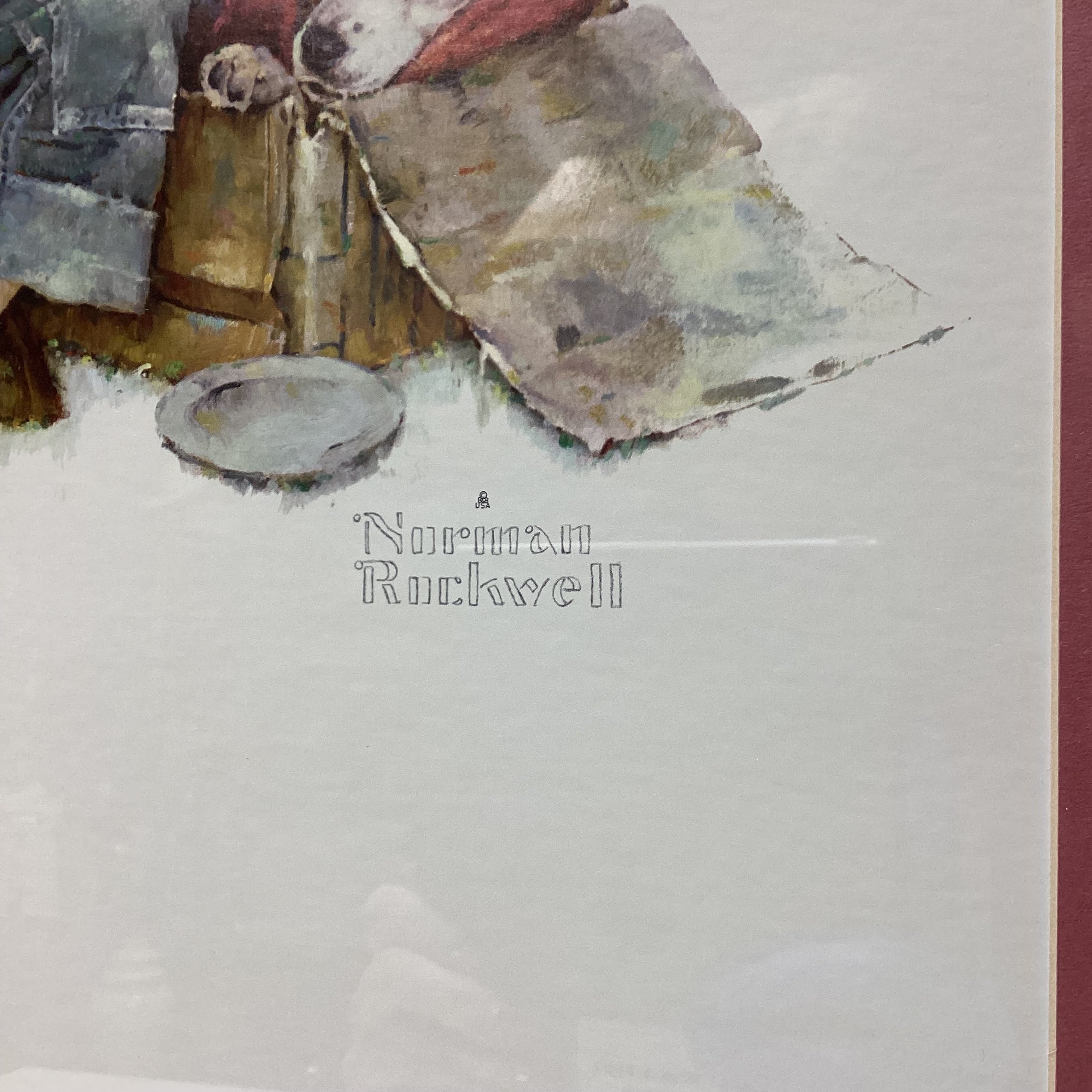Vintage Norman Rockwell "Mysterious Malady" Print In Wooden Frame With Plaque 23" x 27"