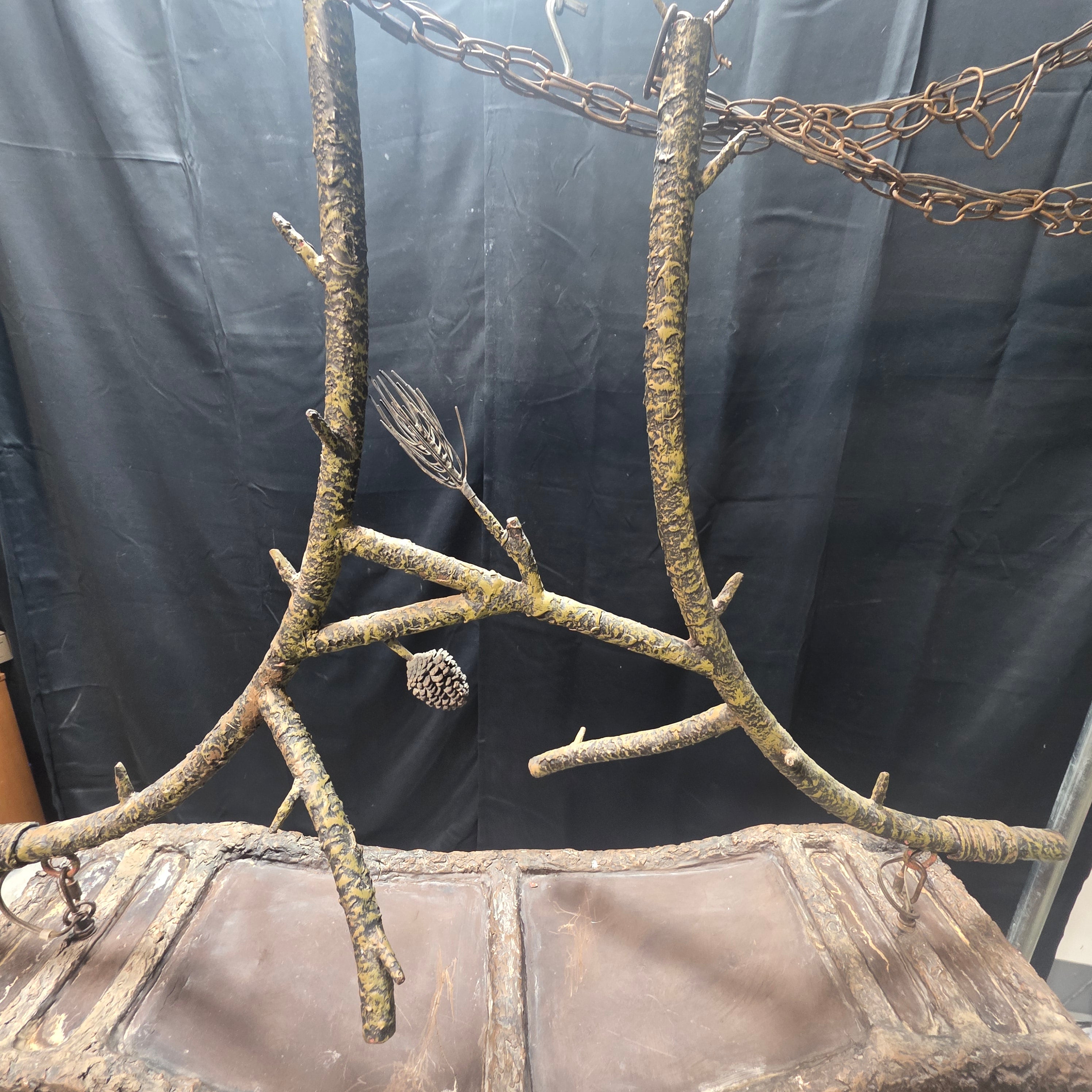 Vintage Pine Tree Formica Pool Table / Kitchen Island Light With Pine Tree Branches Hanging Structure 57"x27"x49"
