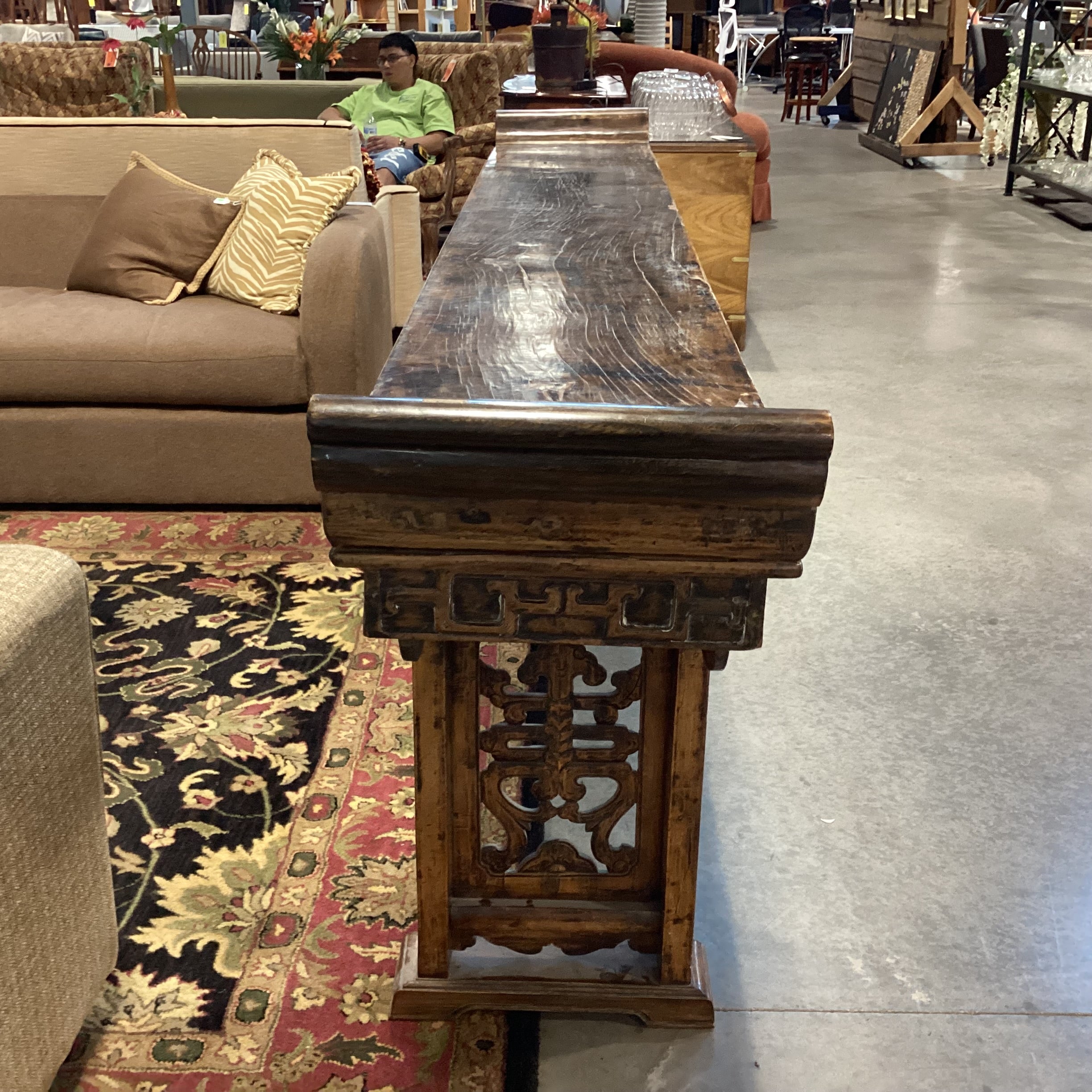 Antique Asian Ornate Carved Wood Console Sofa Table 106"x 16"x 40"