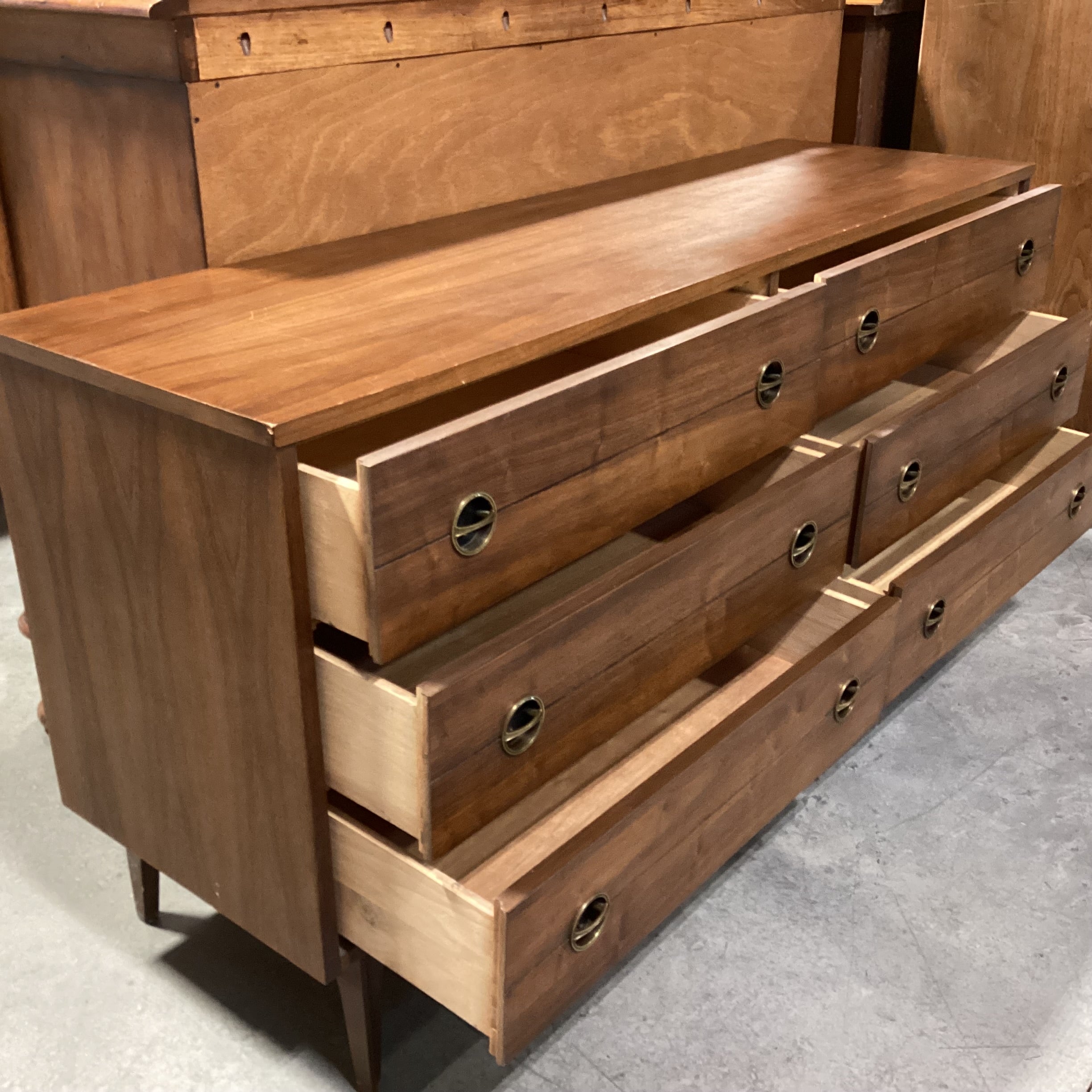 Mid Century Walnut 6 Drawer Dresser 60"x 18"x 31"