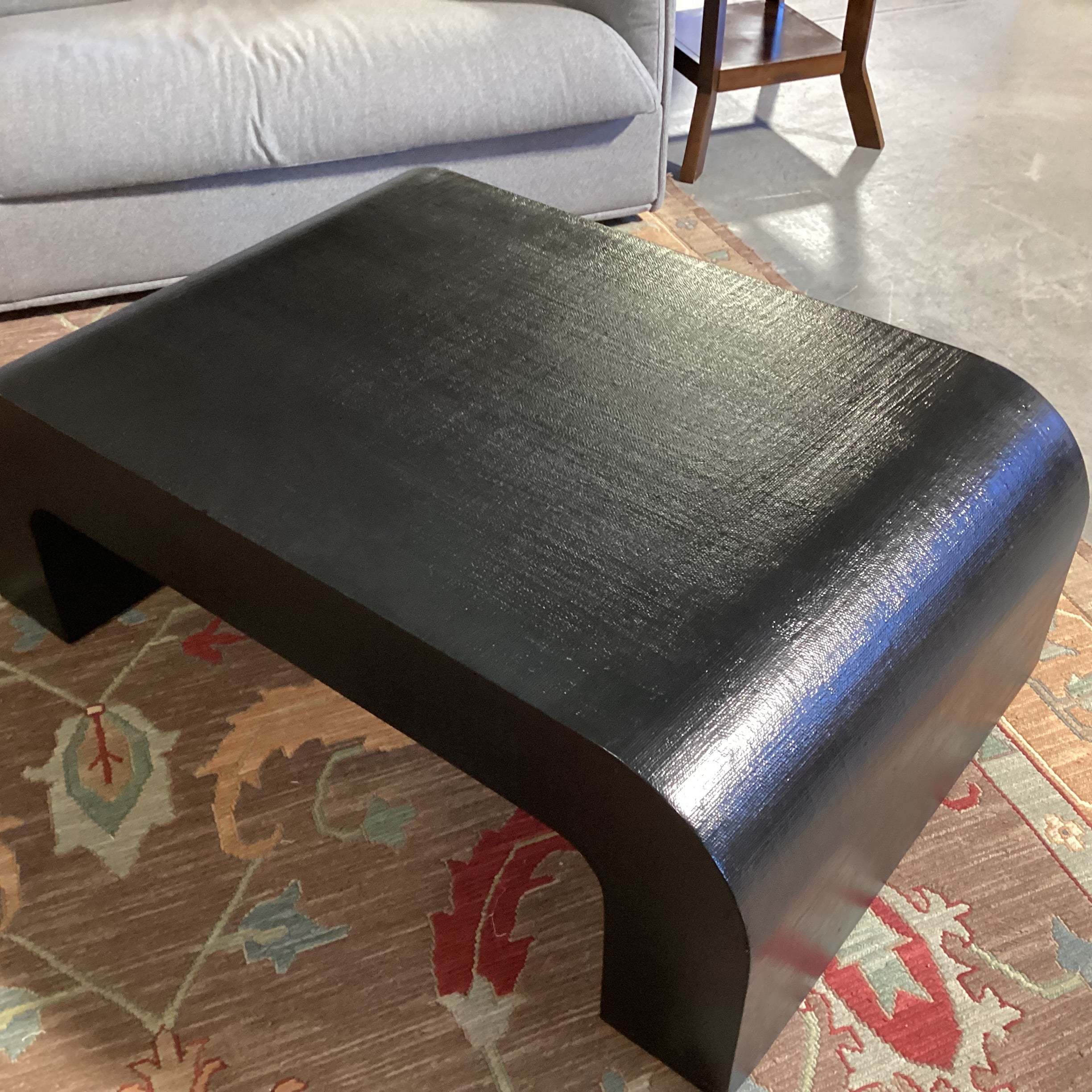 Crate & Barrel 2 Black Raffia Texture Wrapped U Shape Coffee Table 46"x 30"x 16"